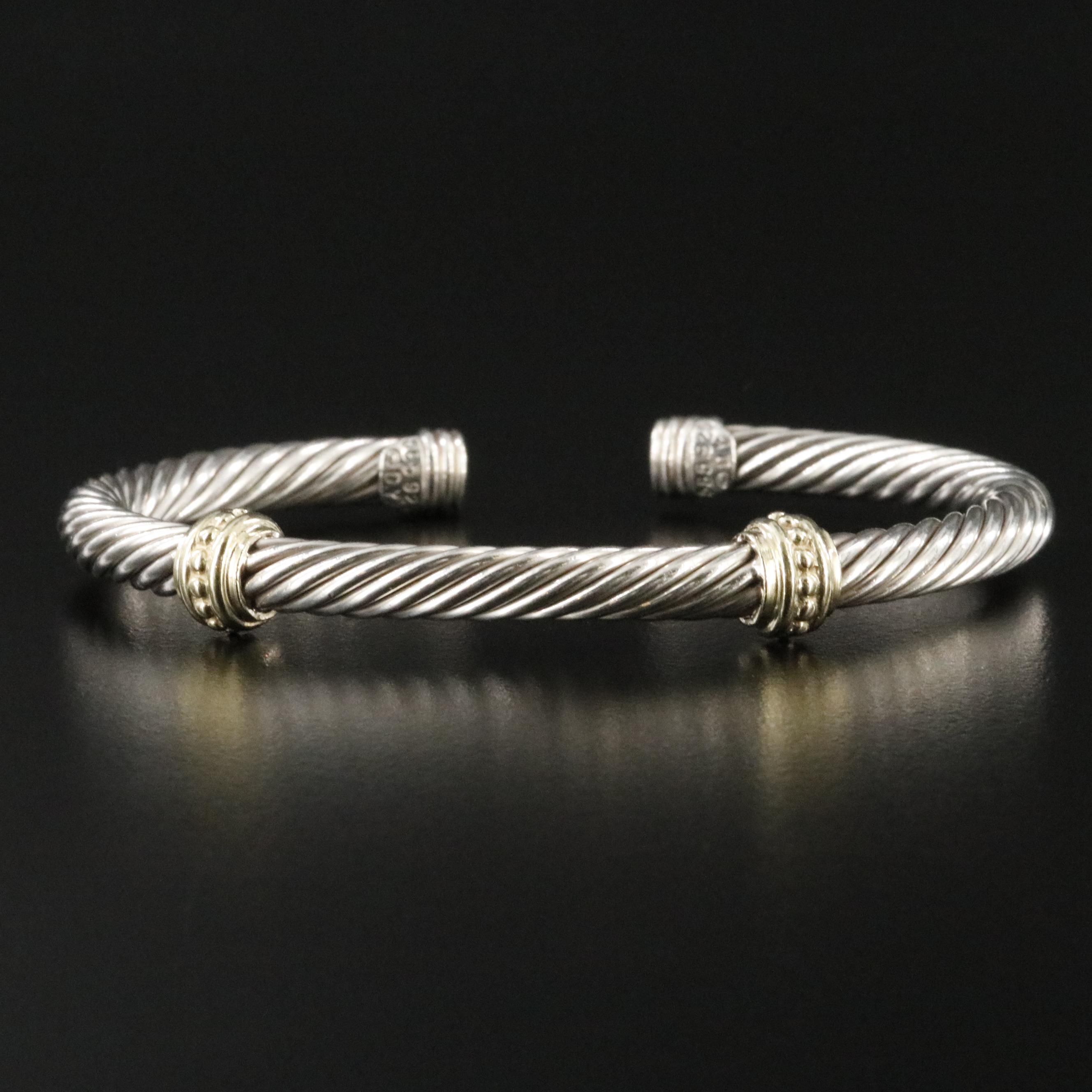 David Yurman Sterling Bead Station Cuff Bracelet with 14K Accents