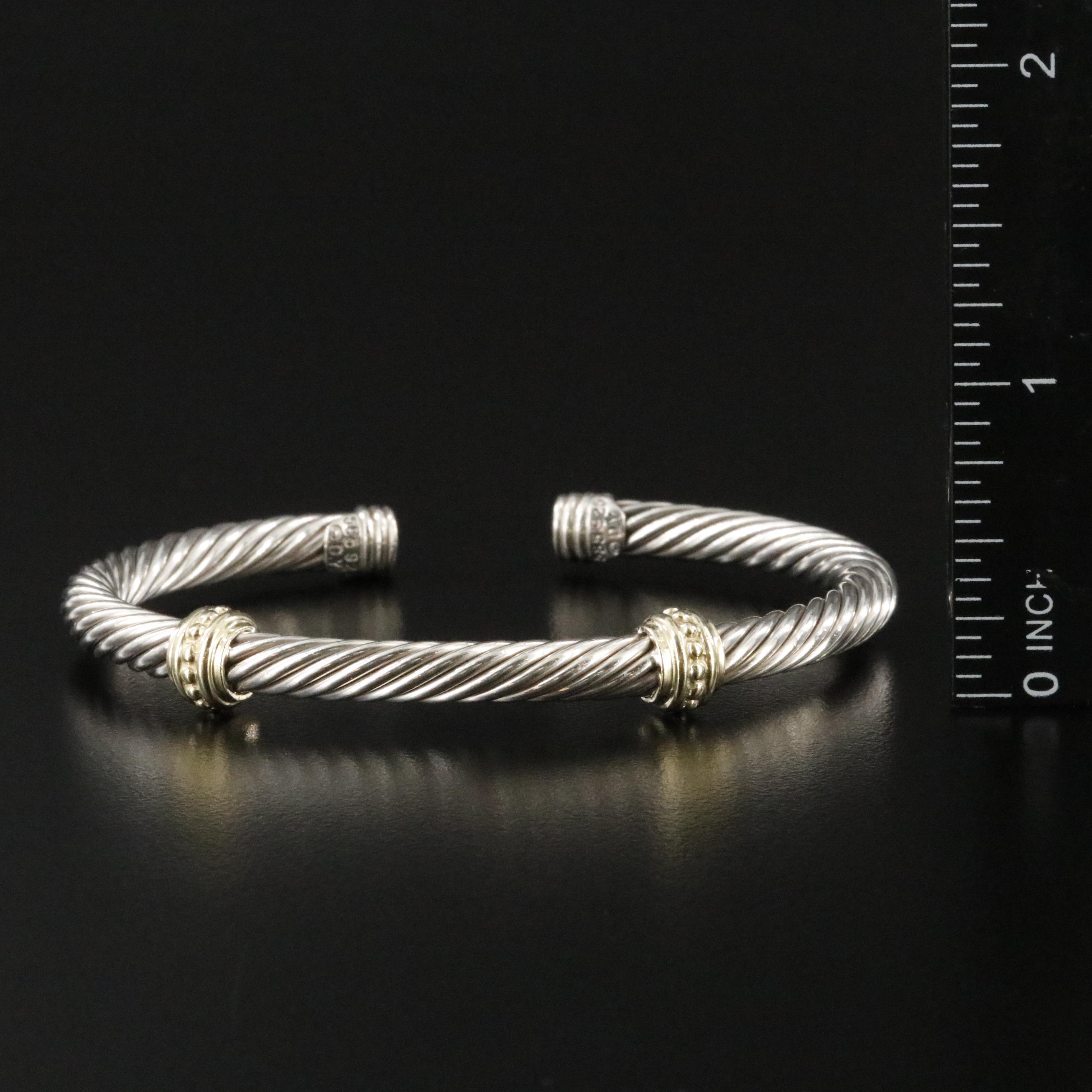 David Yurman Sterling Bead Station Cuff Bracelet with 14K Accents