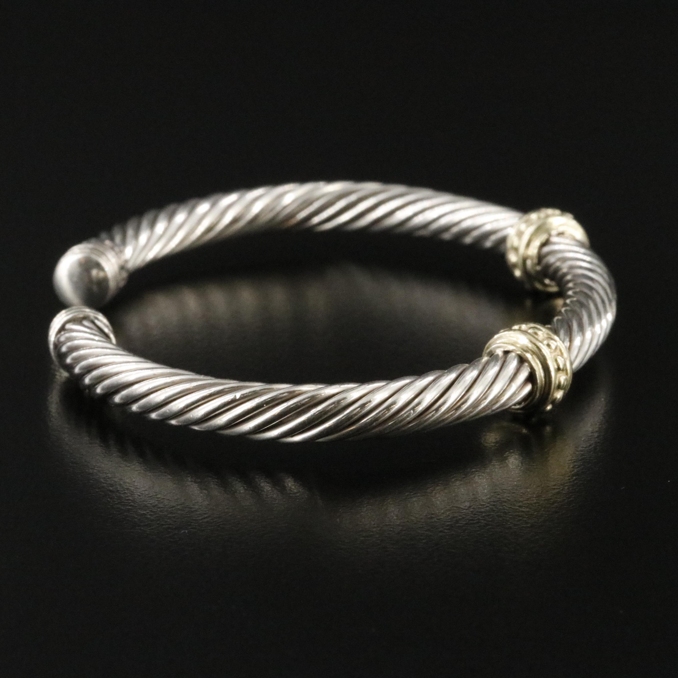 David Yurman Sterling Bead Station Cuff Bracelet with 14K Accents