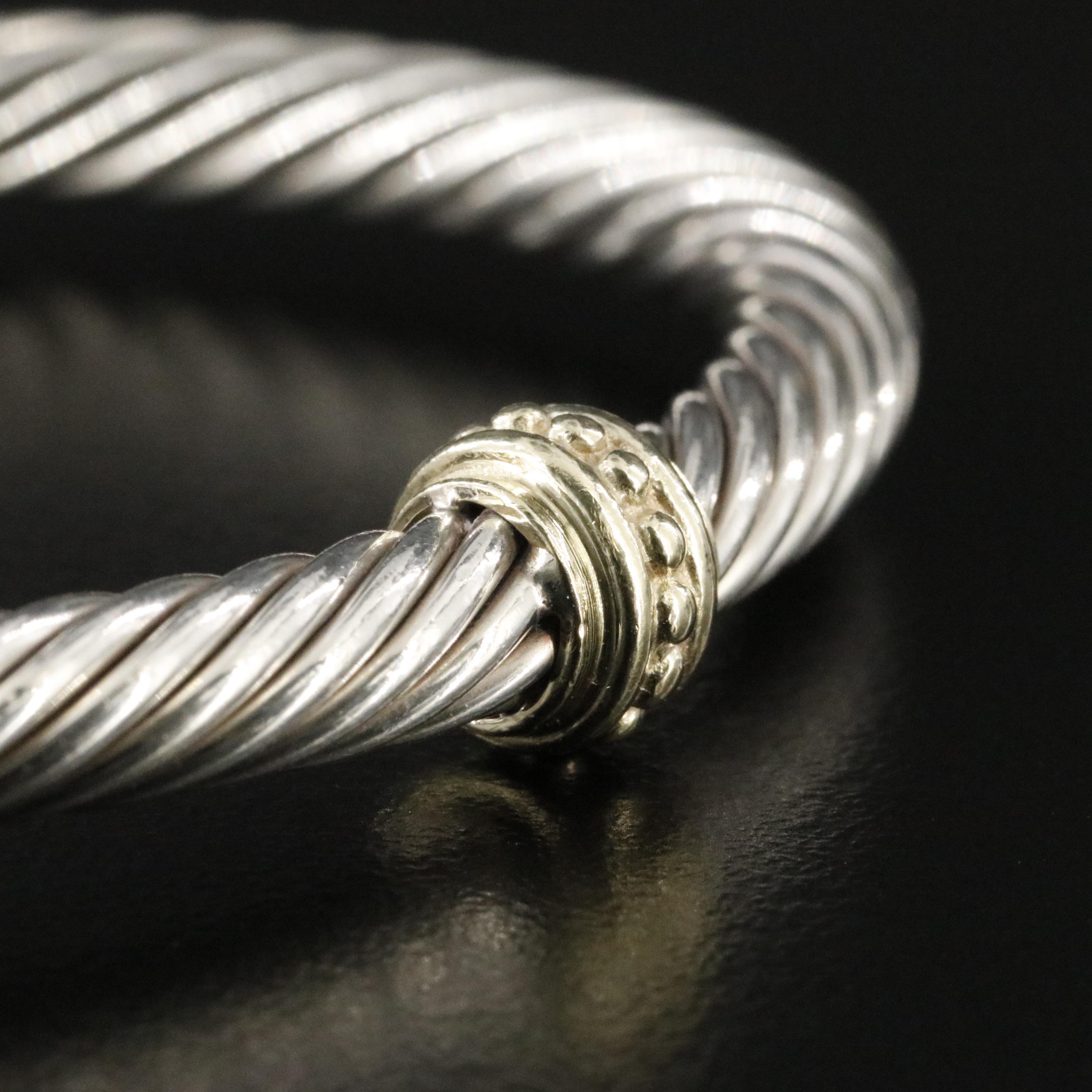 David Yurman Sterling Bead Station Cuff Bracelet with 14K Accents