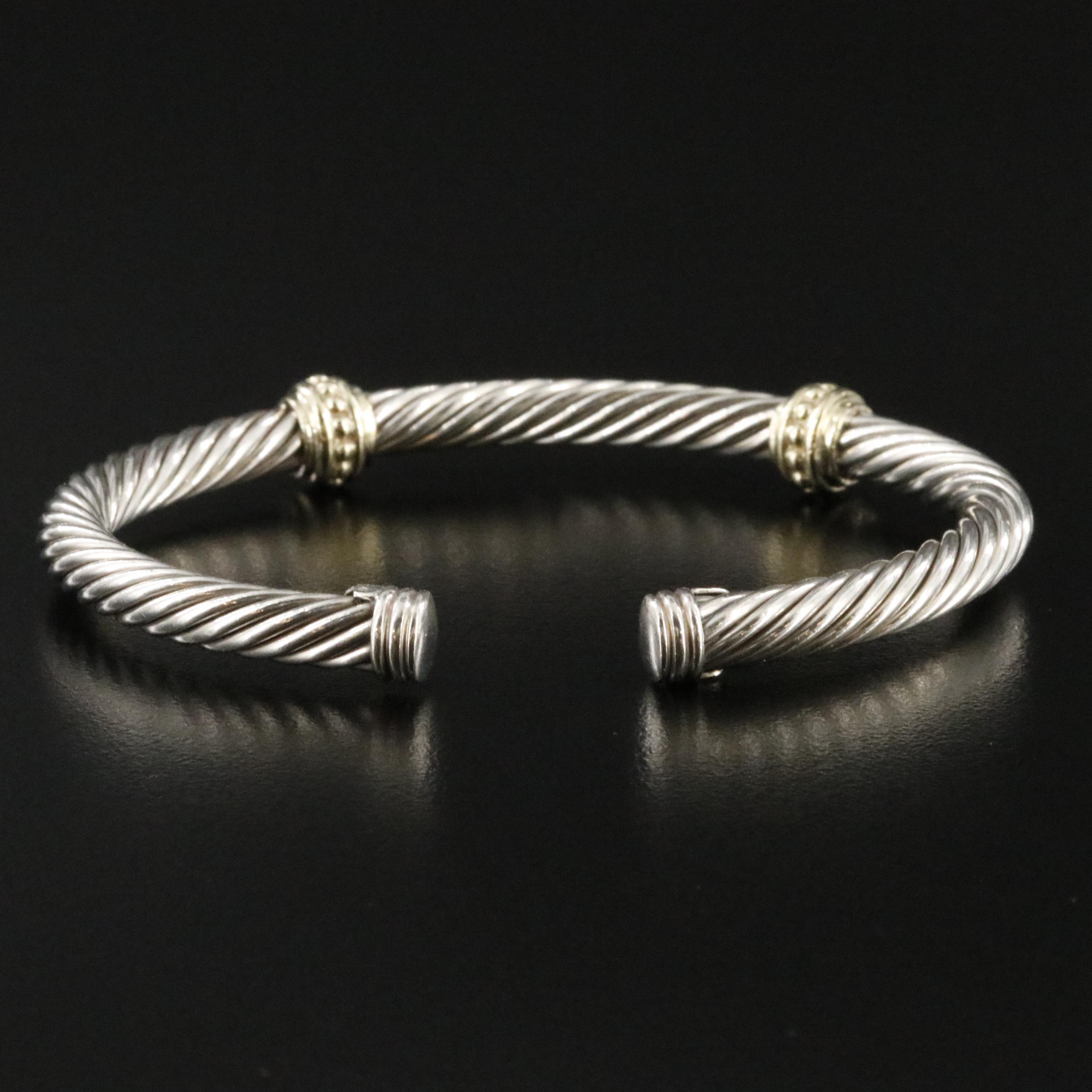 David Yurman Sterling Bead Station Cuff Bracelet with 14K Accents