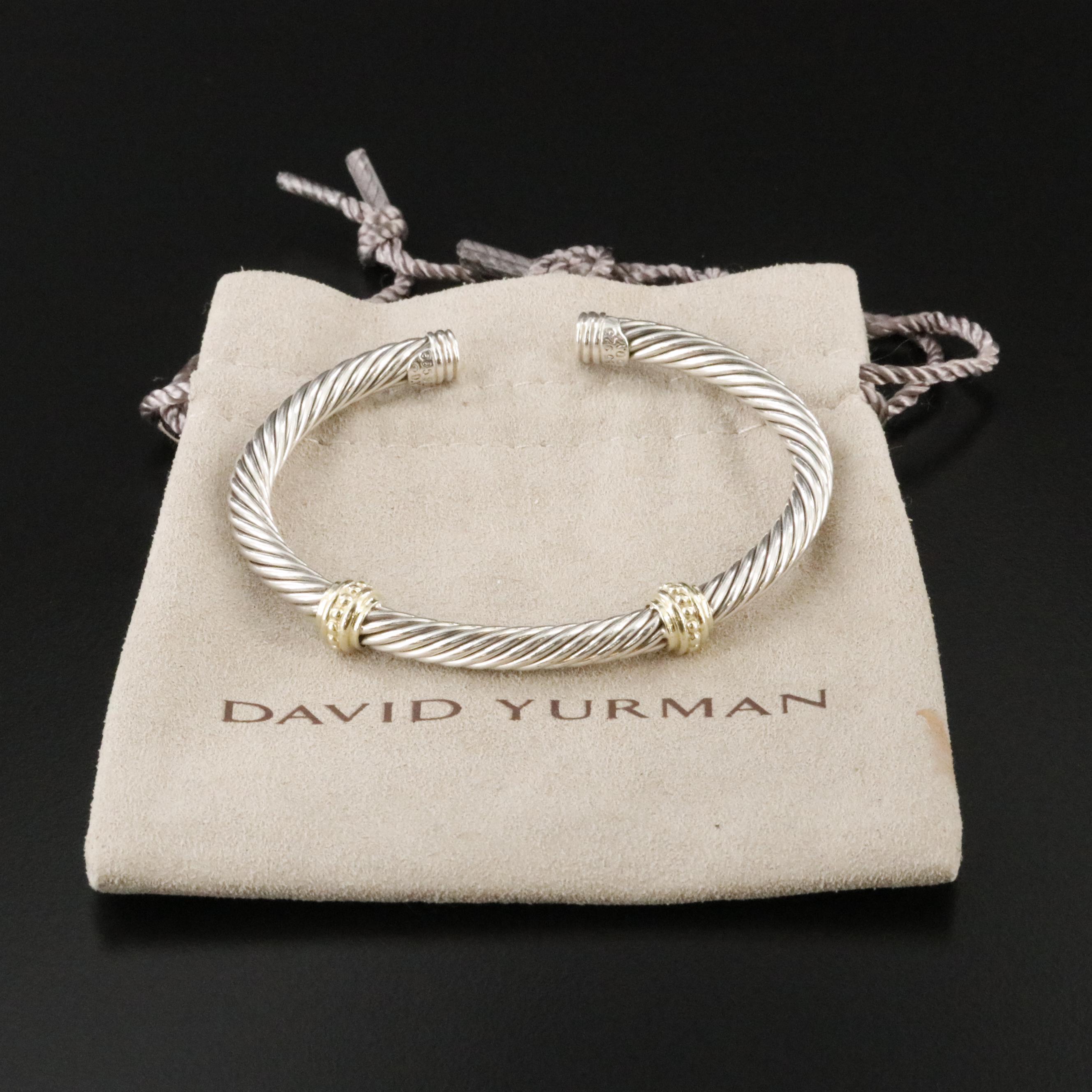 David Yurman Sterling Bead Station Cuff Bracelet with 14K Accents