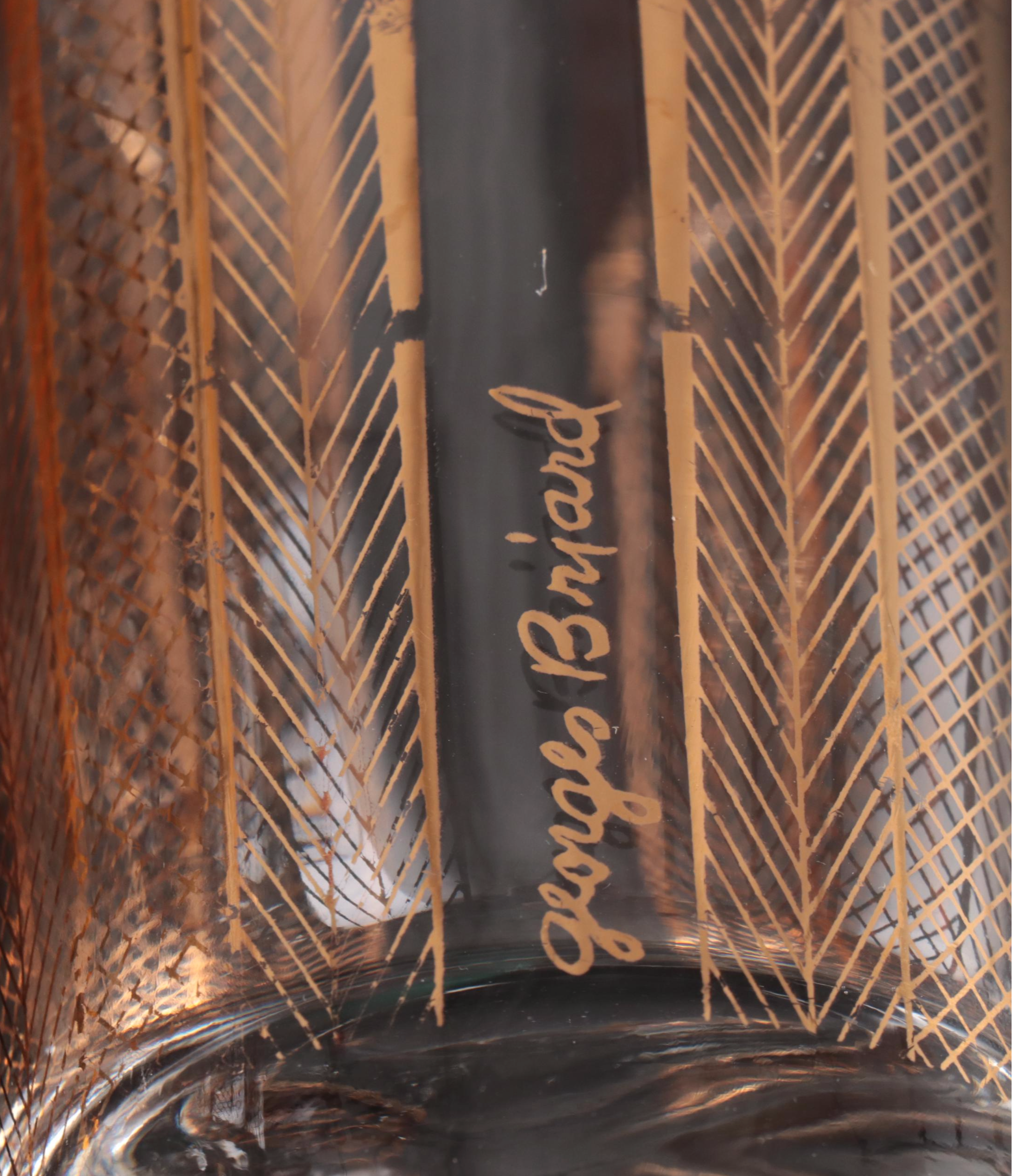 Georges Briard and Other Gilt Glass Tumblers with Metal Rack