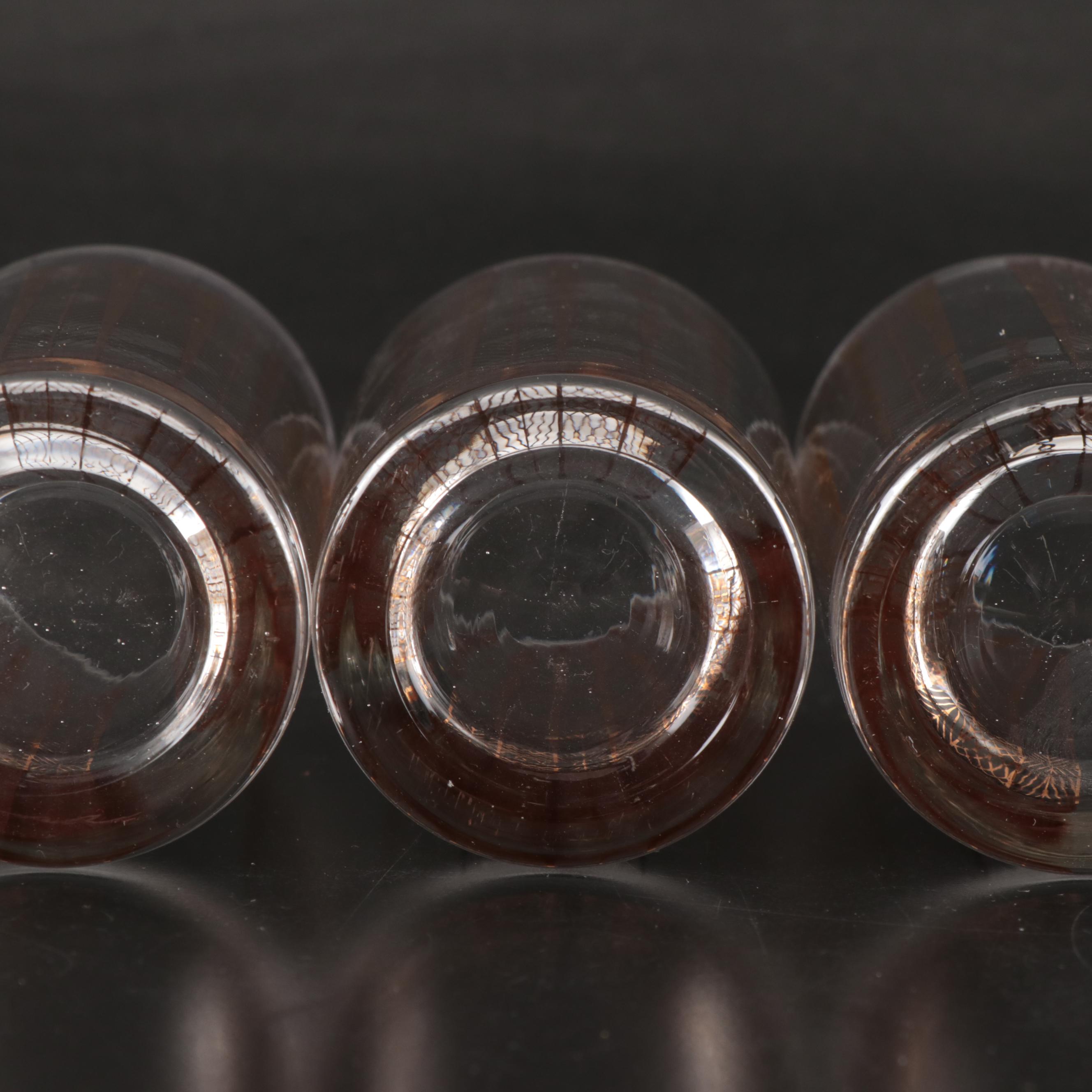 Georges Briard and Other Gilt Glass Tumblers with Metal Rack