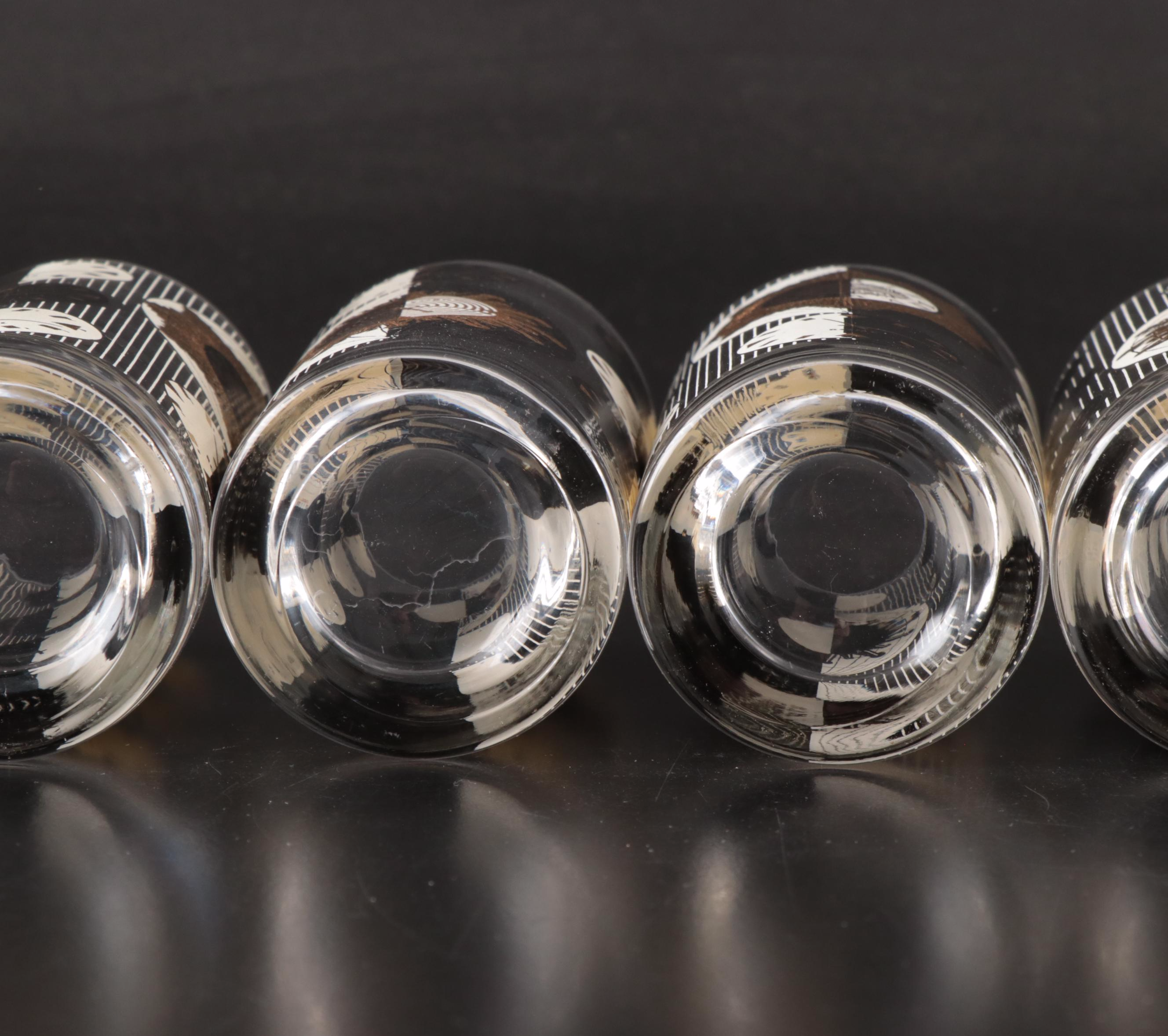 Georges Briard and Other Gilt Glass Tumblers with Metal Rack