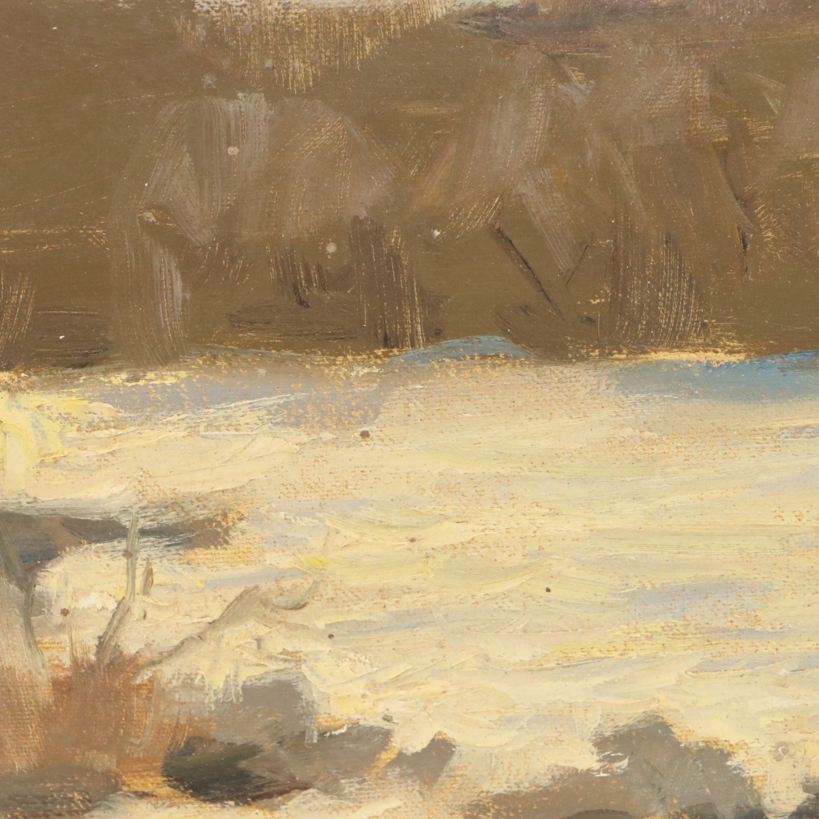 Richard Stalter Oil Painting of River in Winter, Mid to Late 20th Century