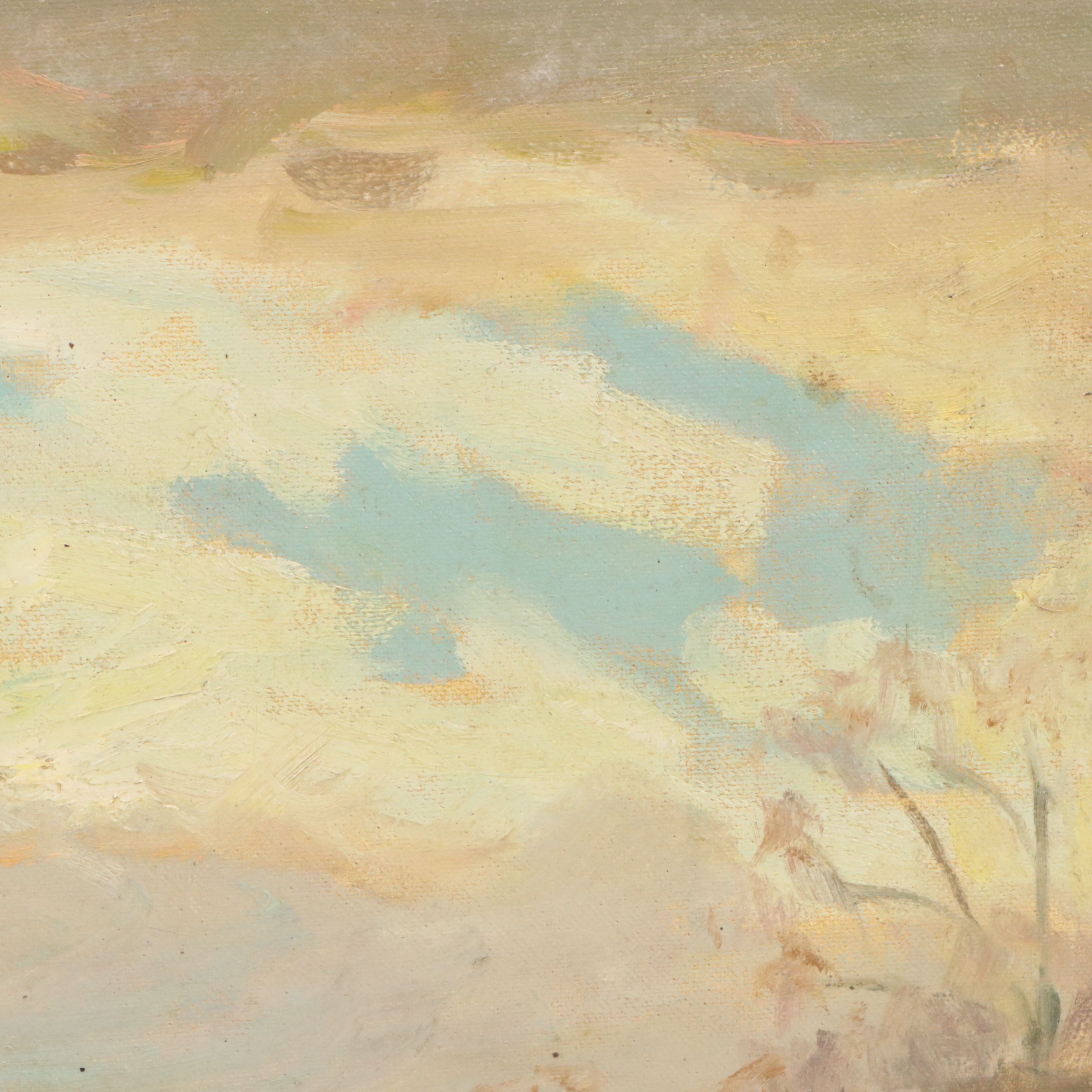 Richard Stalter Oil Painting of River in Winter, Mid to Late 20th Century