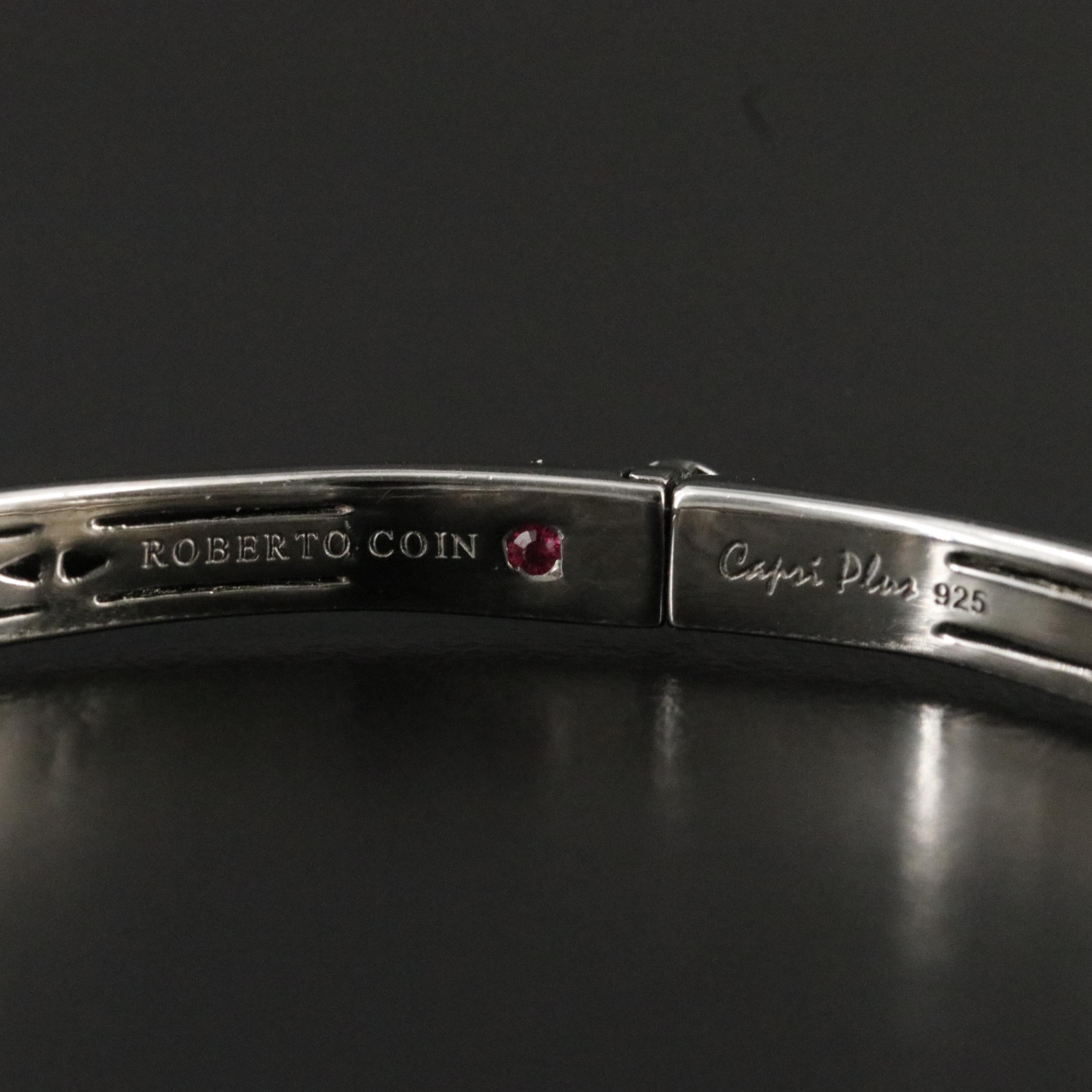 Roberto Coin Capri Plus Darkened Sterling and Diamond Hinged Bangle Bracelet