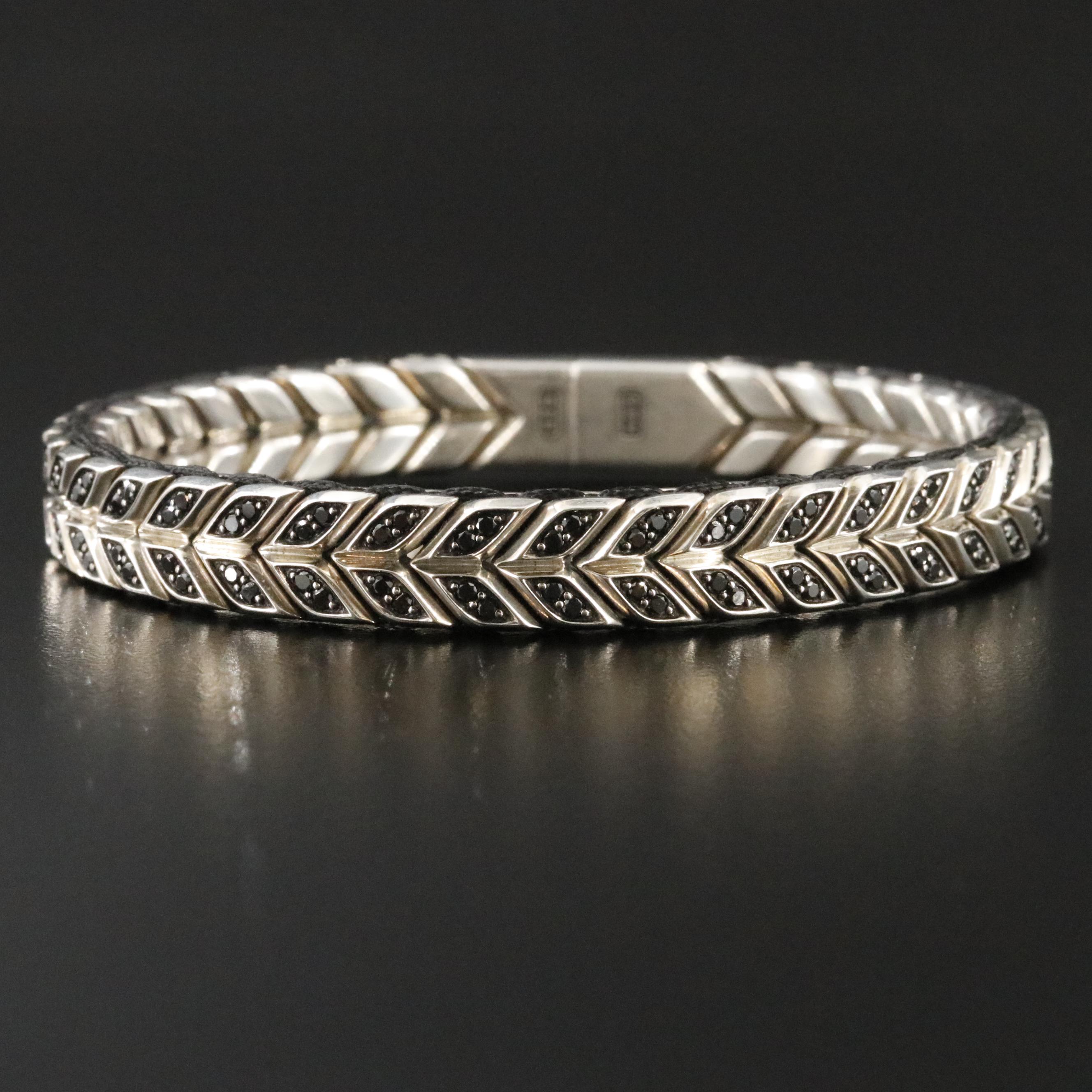 David Yurman Chevron Sterling and 1.75 CTW Fancy Black Diamond Woven Bracelet