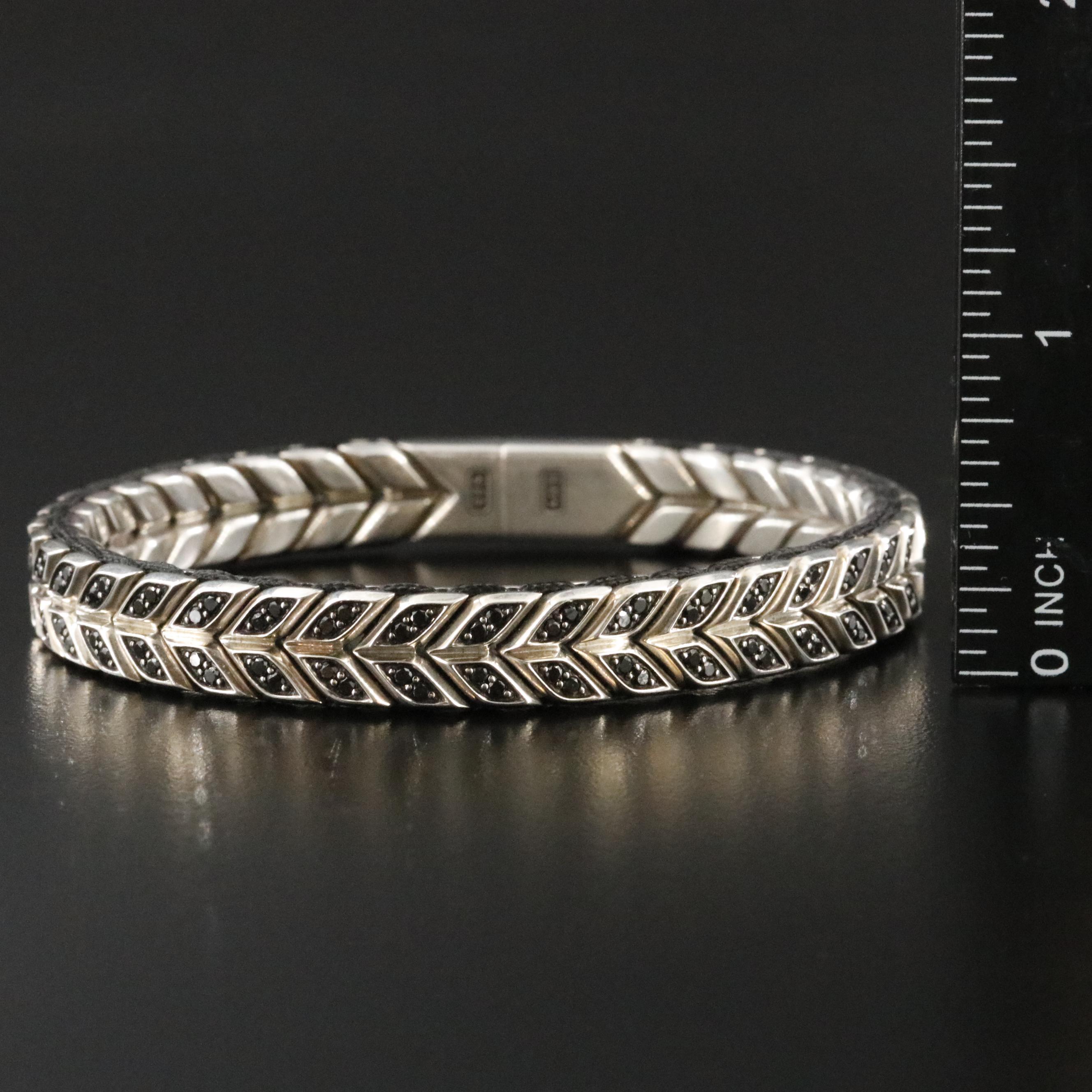 David Yurman Chevron Sterling and 1.75 CTW Fancy Black Diamond Woven Bracelet