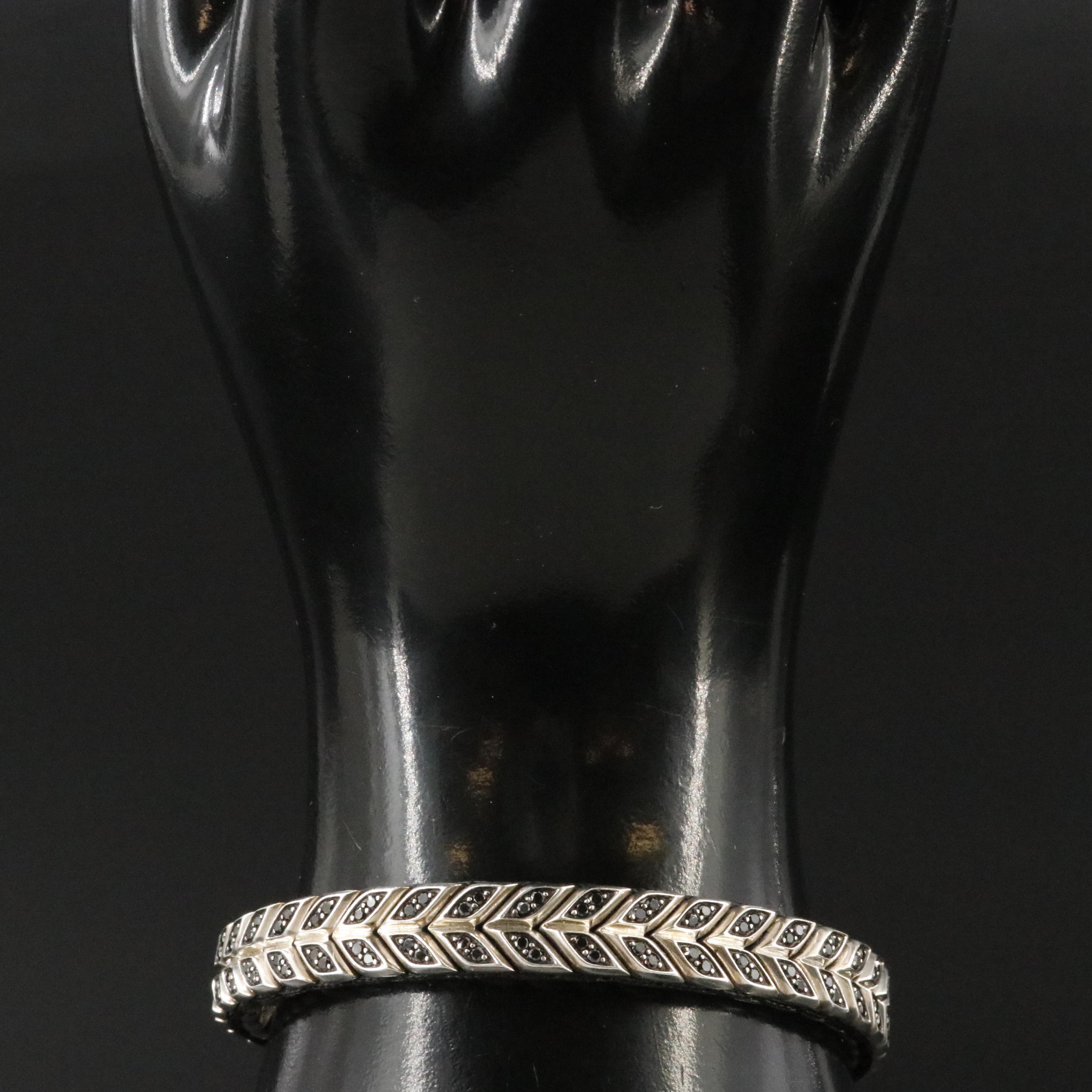 David Yurman Chevron Sterling and 1.75 CTW Fancy Black Diamond Woven Bracelet