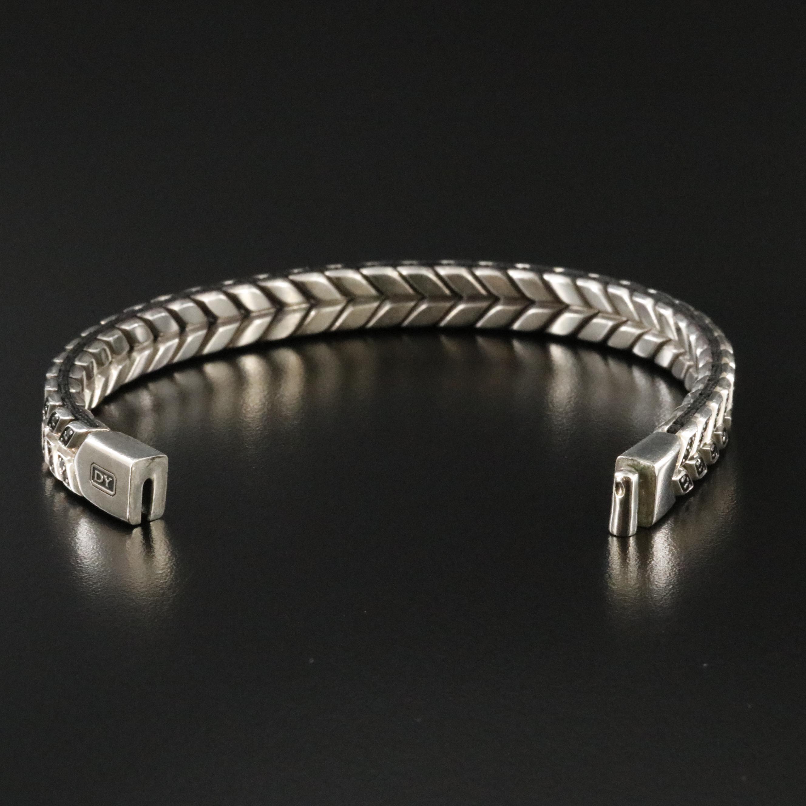 David Yurman Chevron Sterling and 1.75 CTW Fancy Black Diamond Woven Bracelet