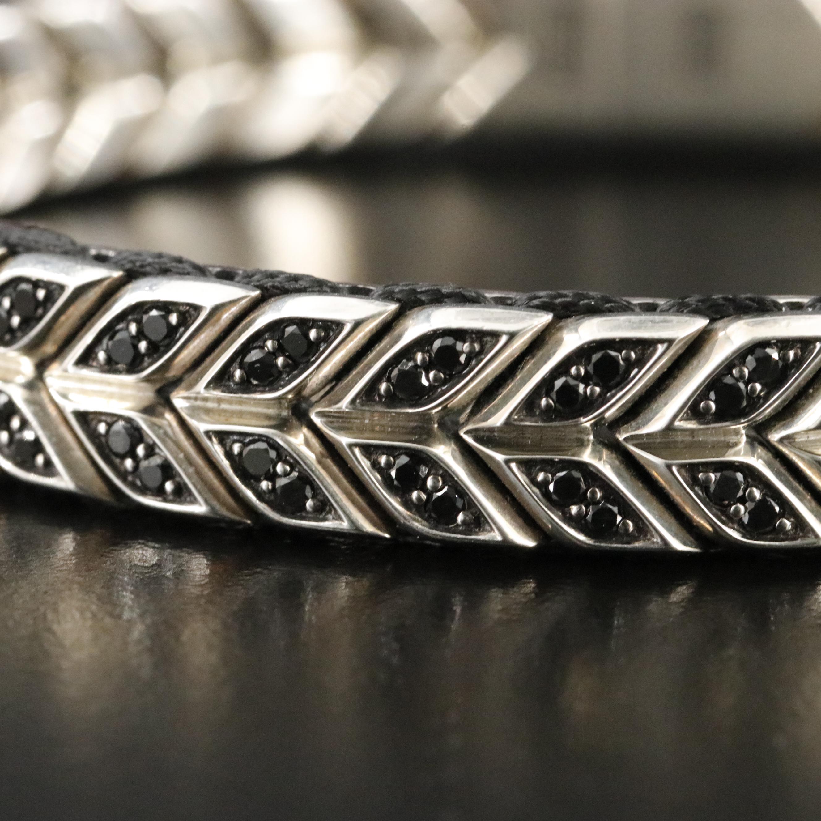 David Yurman Chevron Sterling and 1.75 CTW Fancy Black Diamond Woven Bracelet
