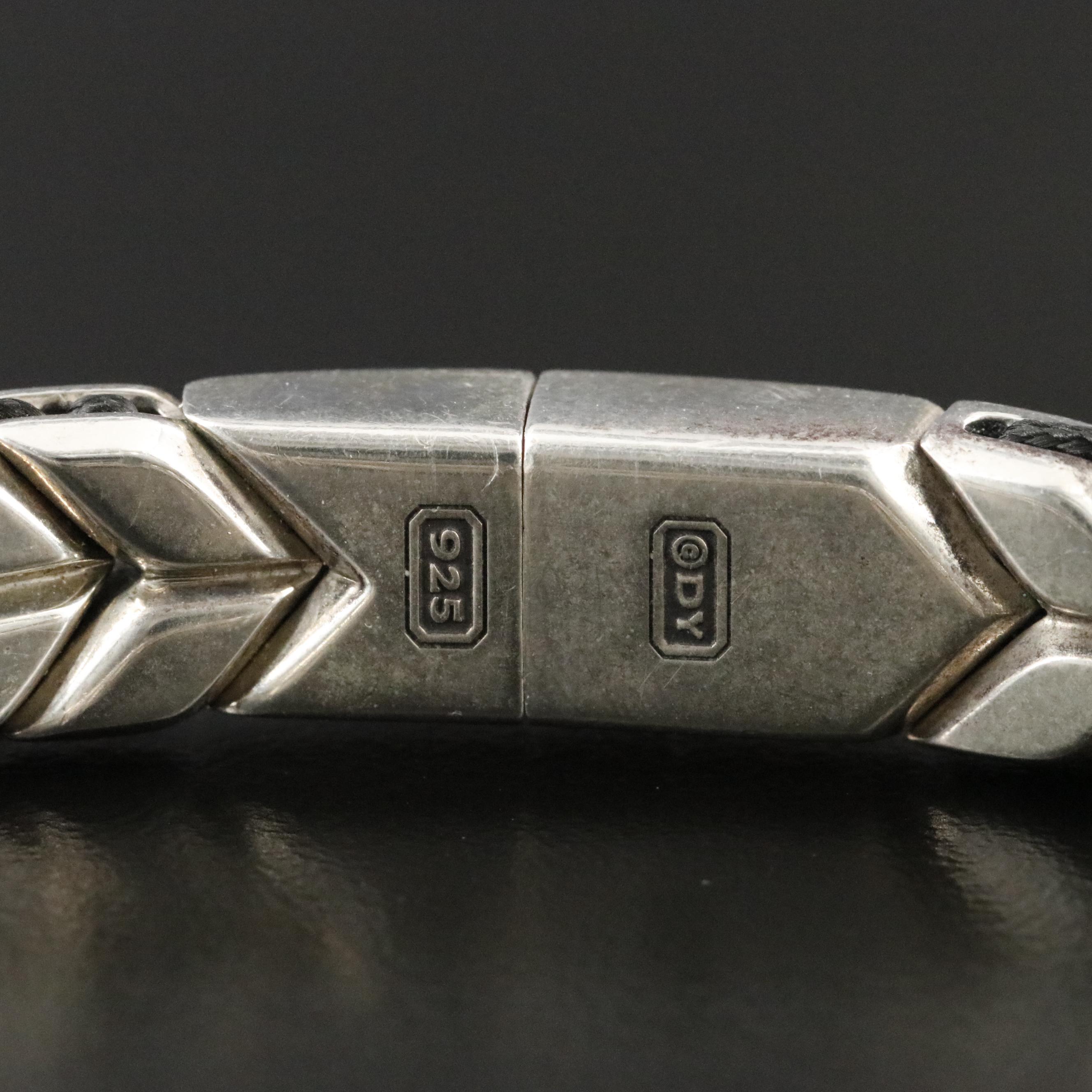 David Yurman Chevron Sterling and 1.75 CTW Fancy Black Diamond Woven Bracelet