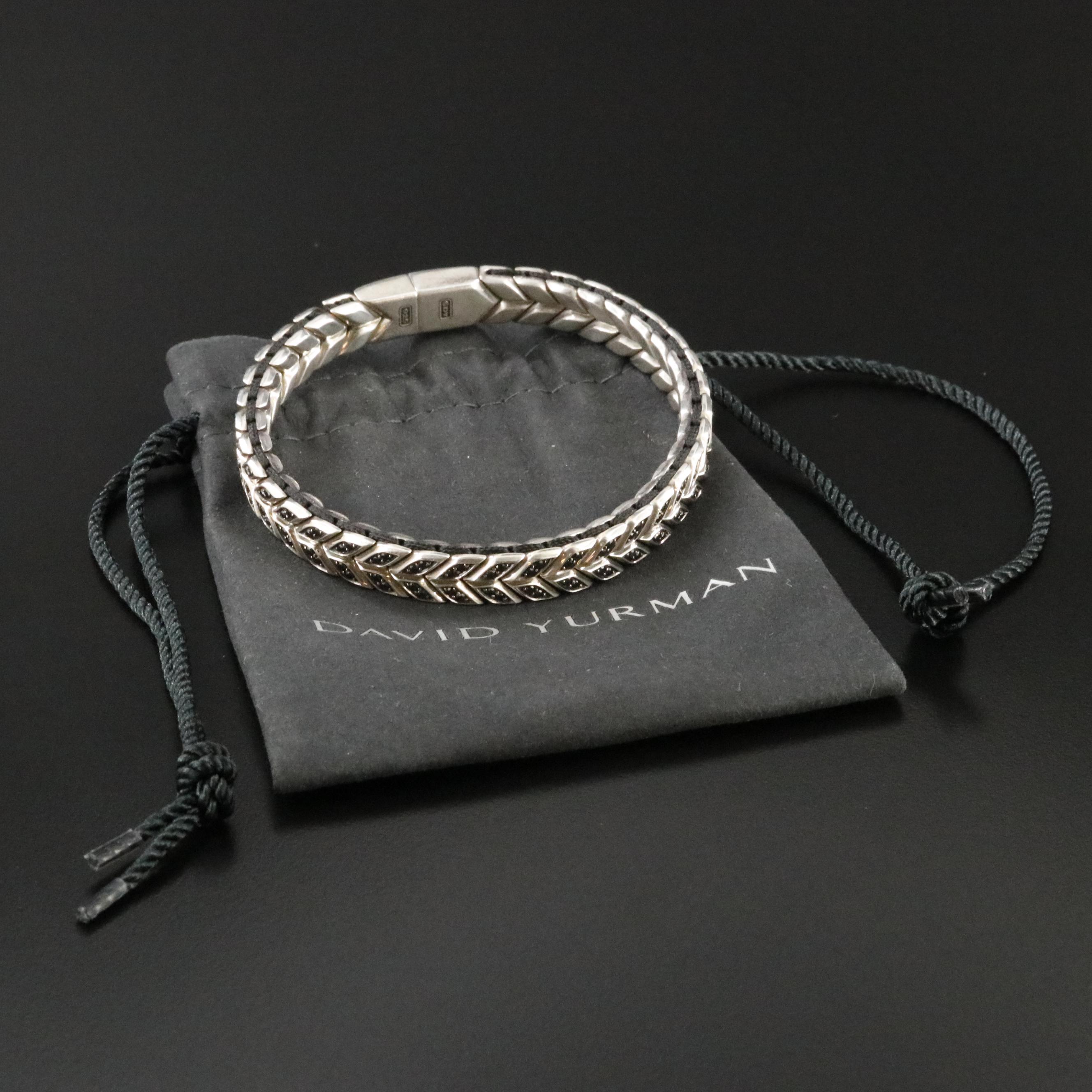 David Yurman Chevron Sterling and 1.75 CTW Fancy Black Diamond Woven Bracelet