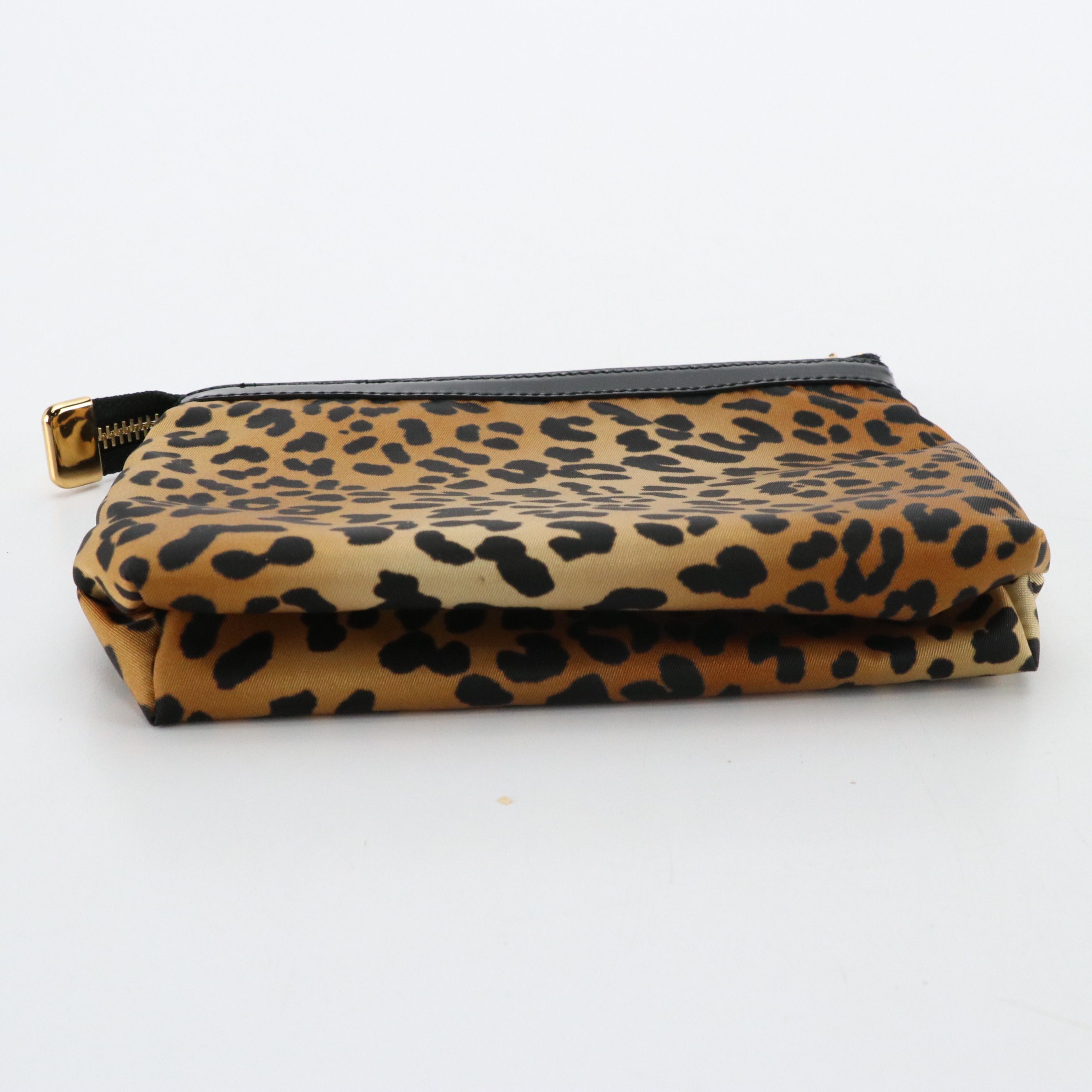Salvatore Ferragamo Vara Zip Pouch in Leopard Print Fabric/Patent Leather Trim