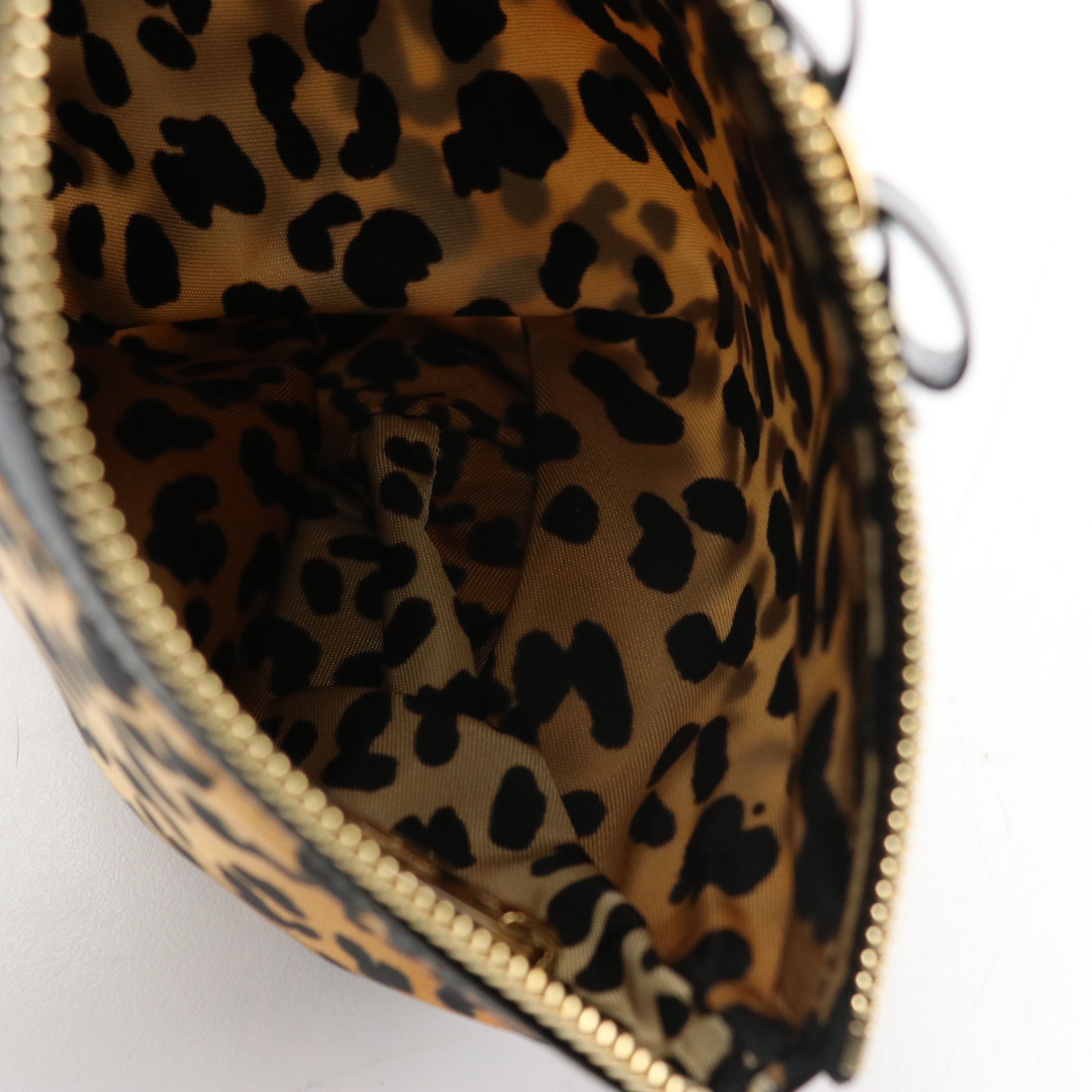 Salvatore Ferragamo Vara Zip Pouch in Leopard Print Fabric/Patent Leather Trim