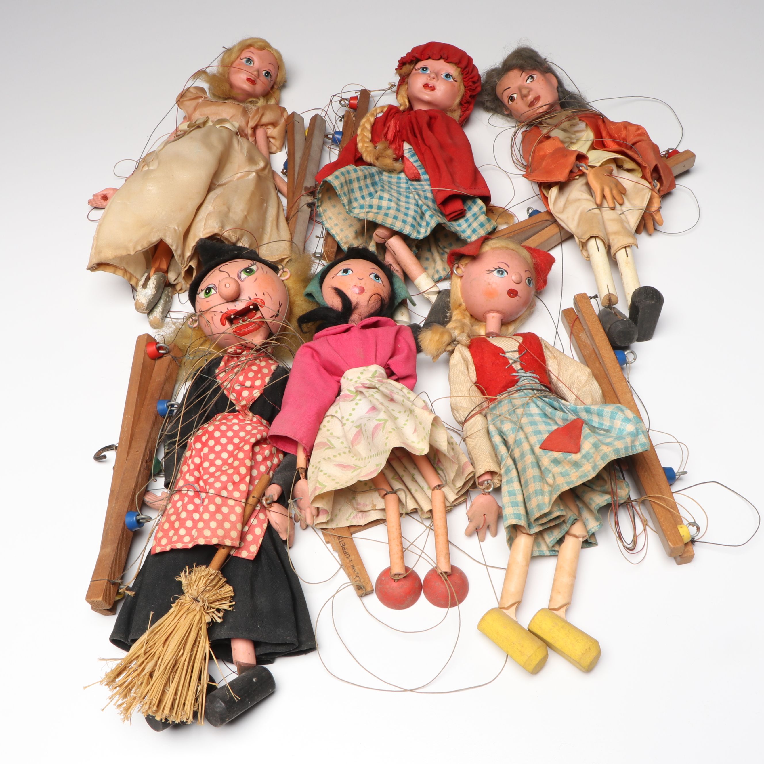 Hand-Painted "Little Red Riding Hood" with Other Vintage Marionettes