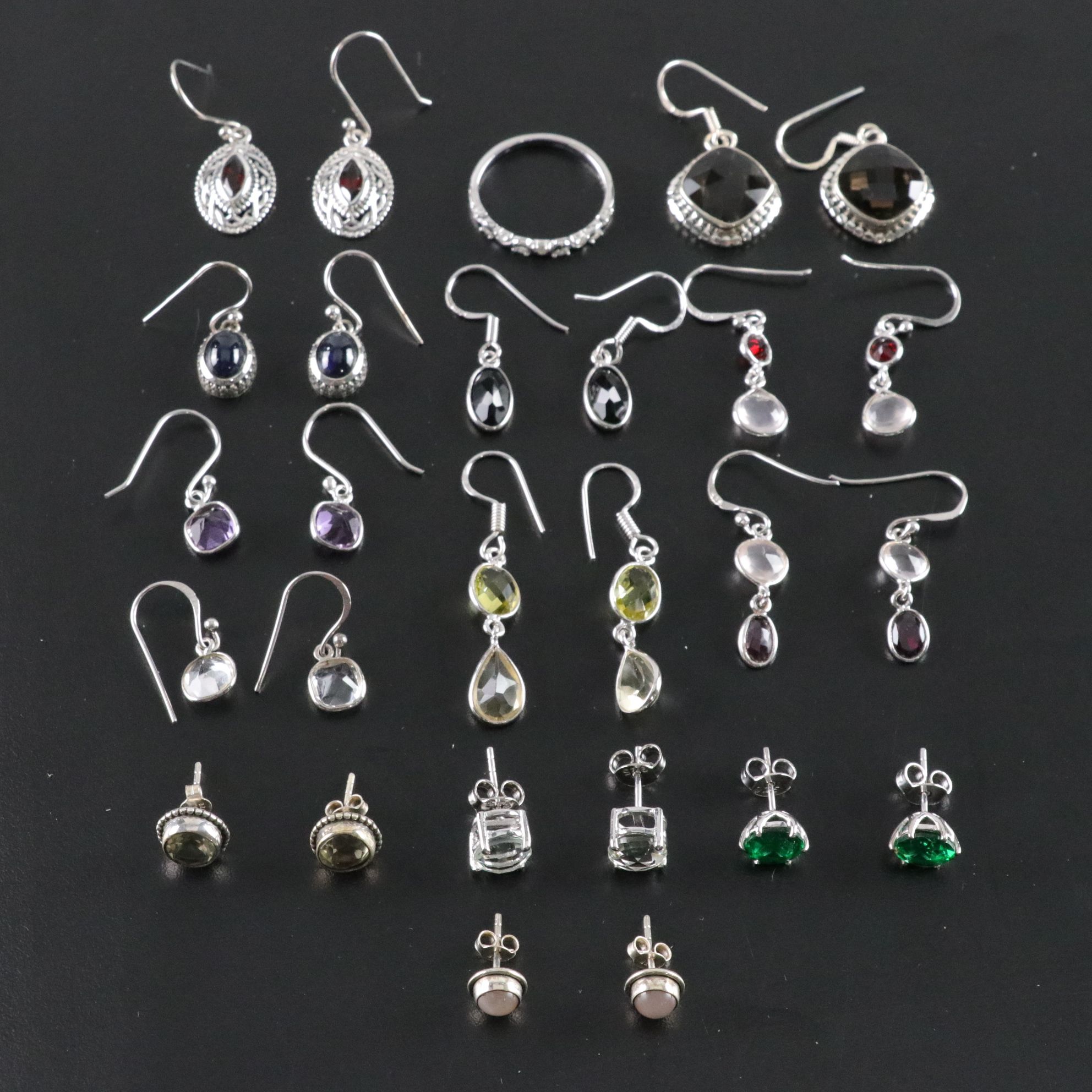 14 Assorted Sterling Silver Ring and Earrings
