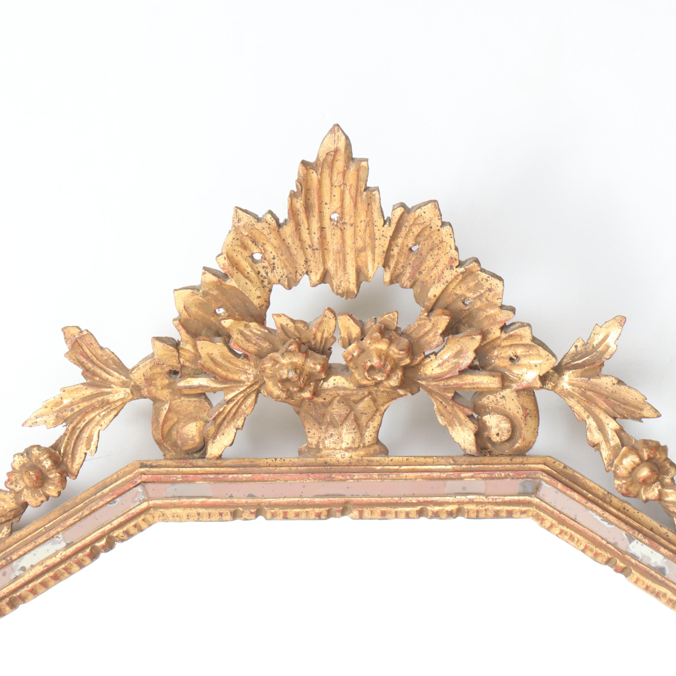 French Rococo Revival Giltwood and Gesso Crested Wall Mirror