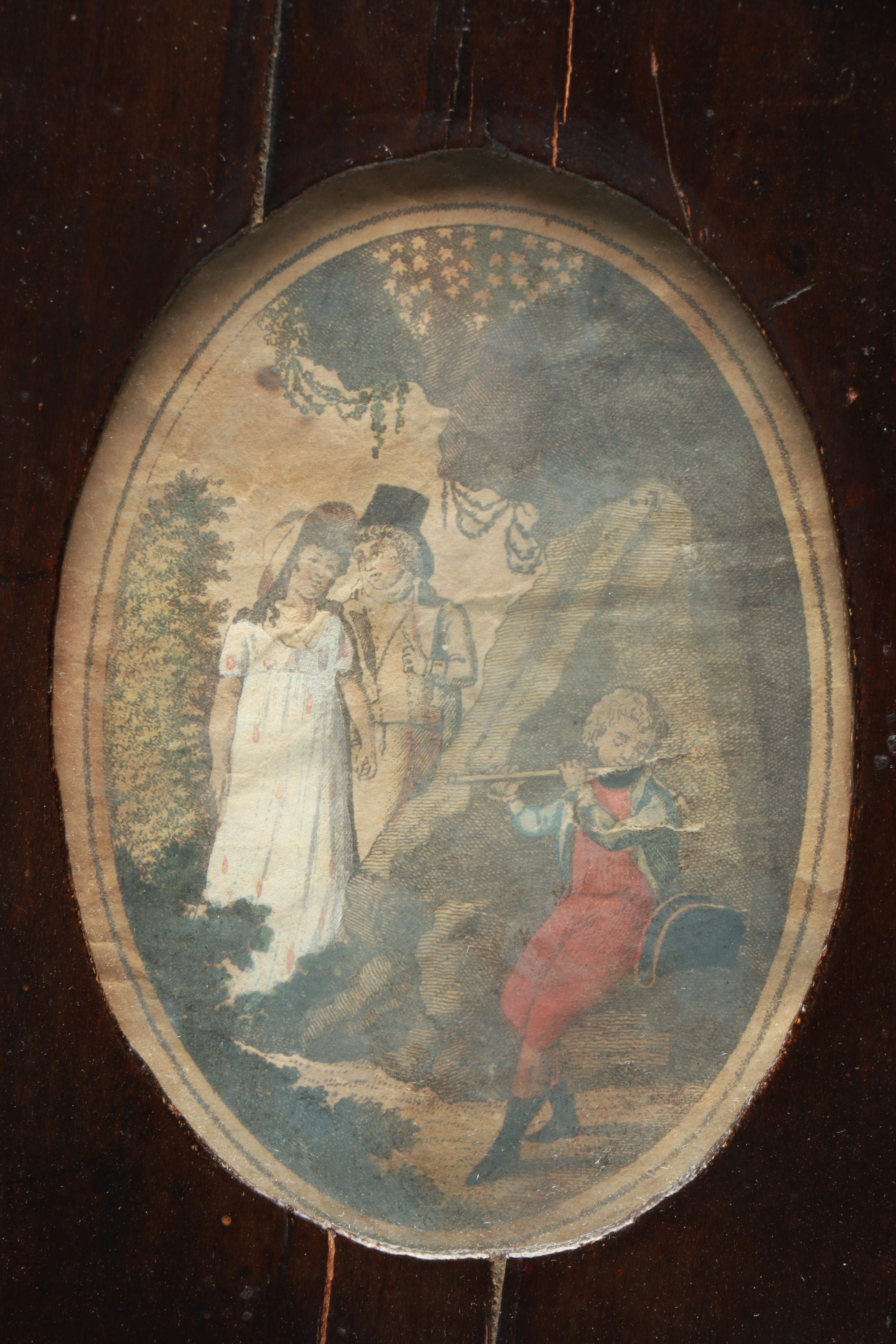 Baltic Biedermeier Wall Mirror with Hand-Tinted Courting Couple Engraved Insert