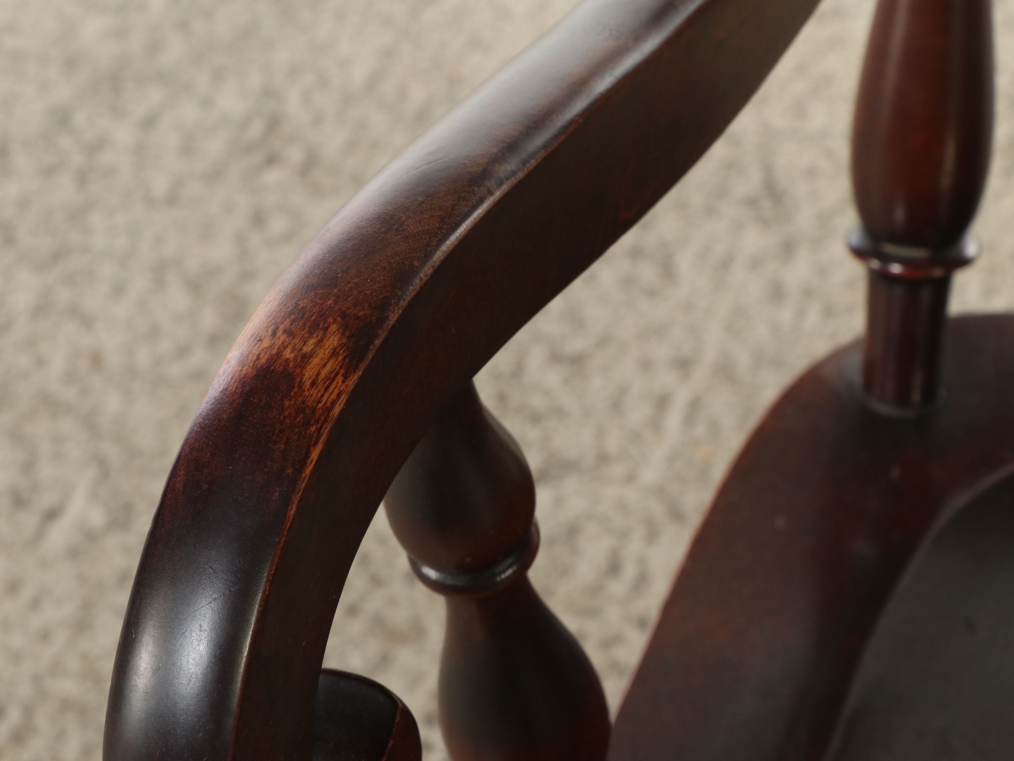 Adams Style Inlaid Mahogany Finish Rocking Chair, Early to Mid-20th Century