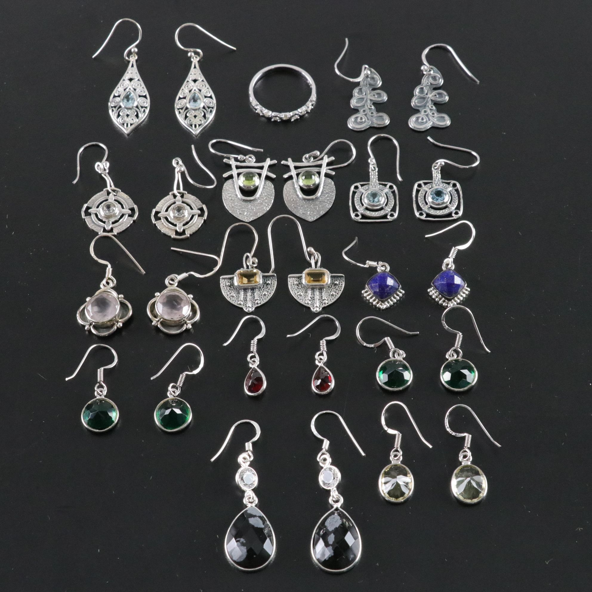 14 Assorted Sterling Silver Earrings and Ring