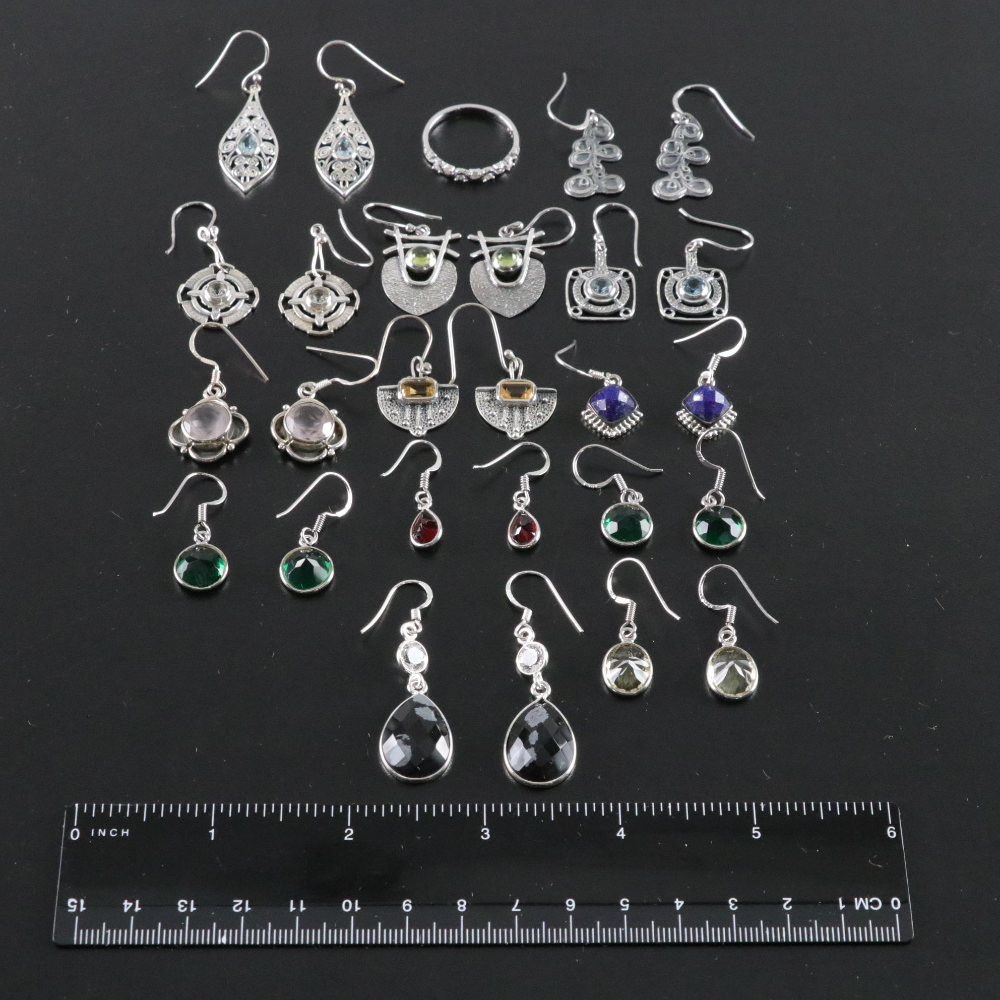 14 Assorted Sterling Silver Earrings and Ring