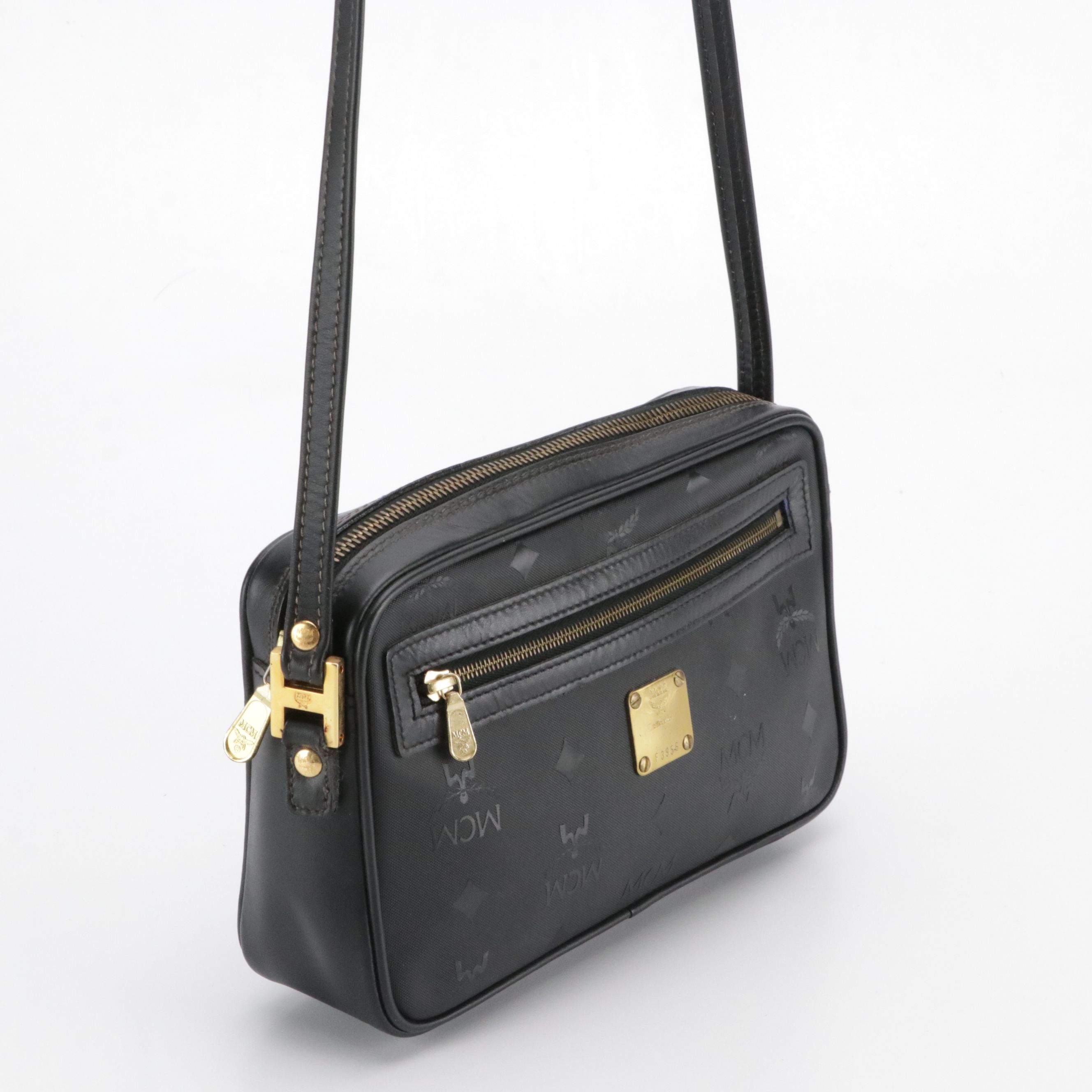 MCM Crossbody Bag in Black Viseto Nylon and Leather, Vintage