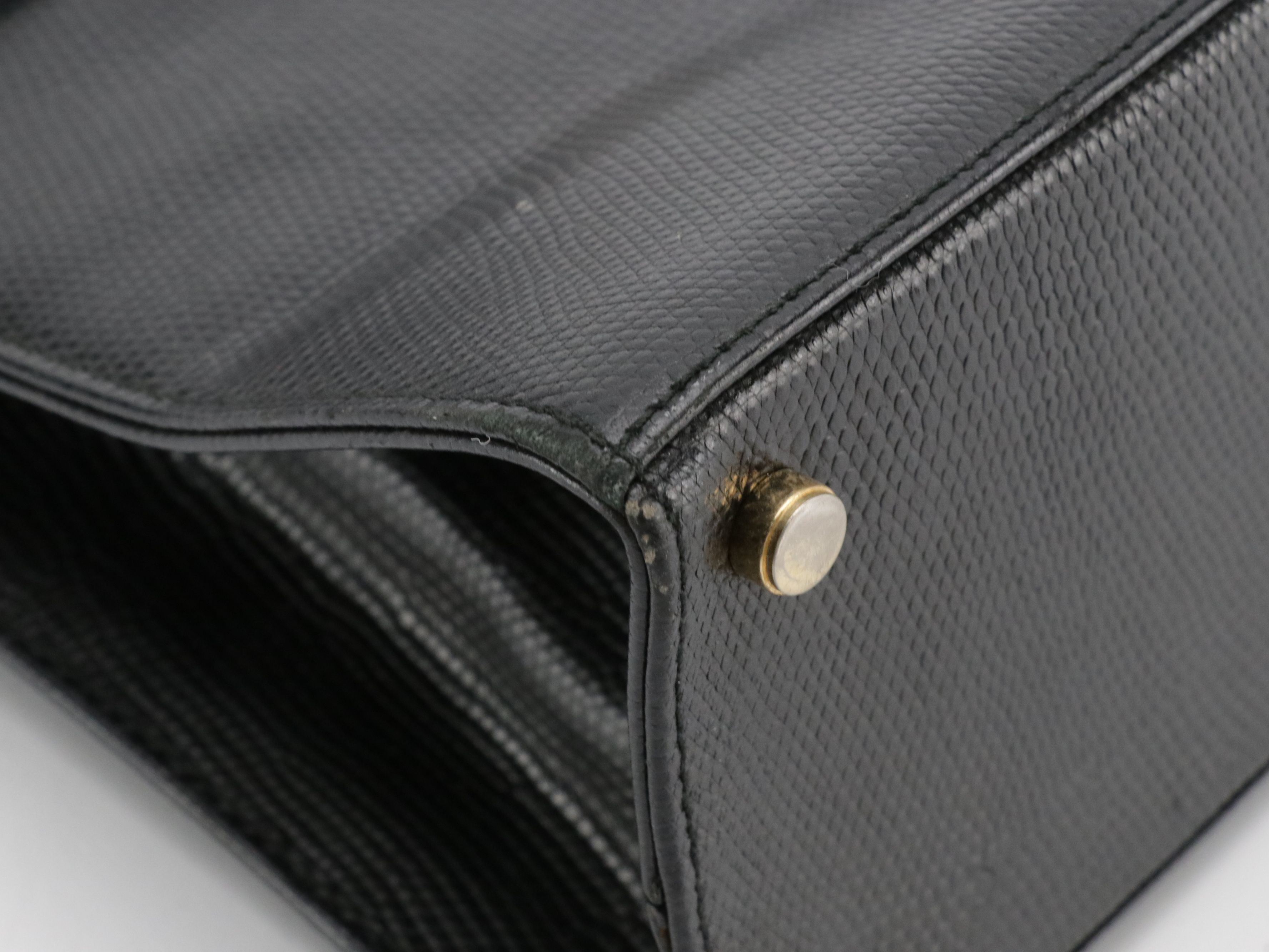 Salvatore Ferragamo Vara Bow Top Handle Bag in Black Lizard Embossed Leather