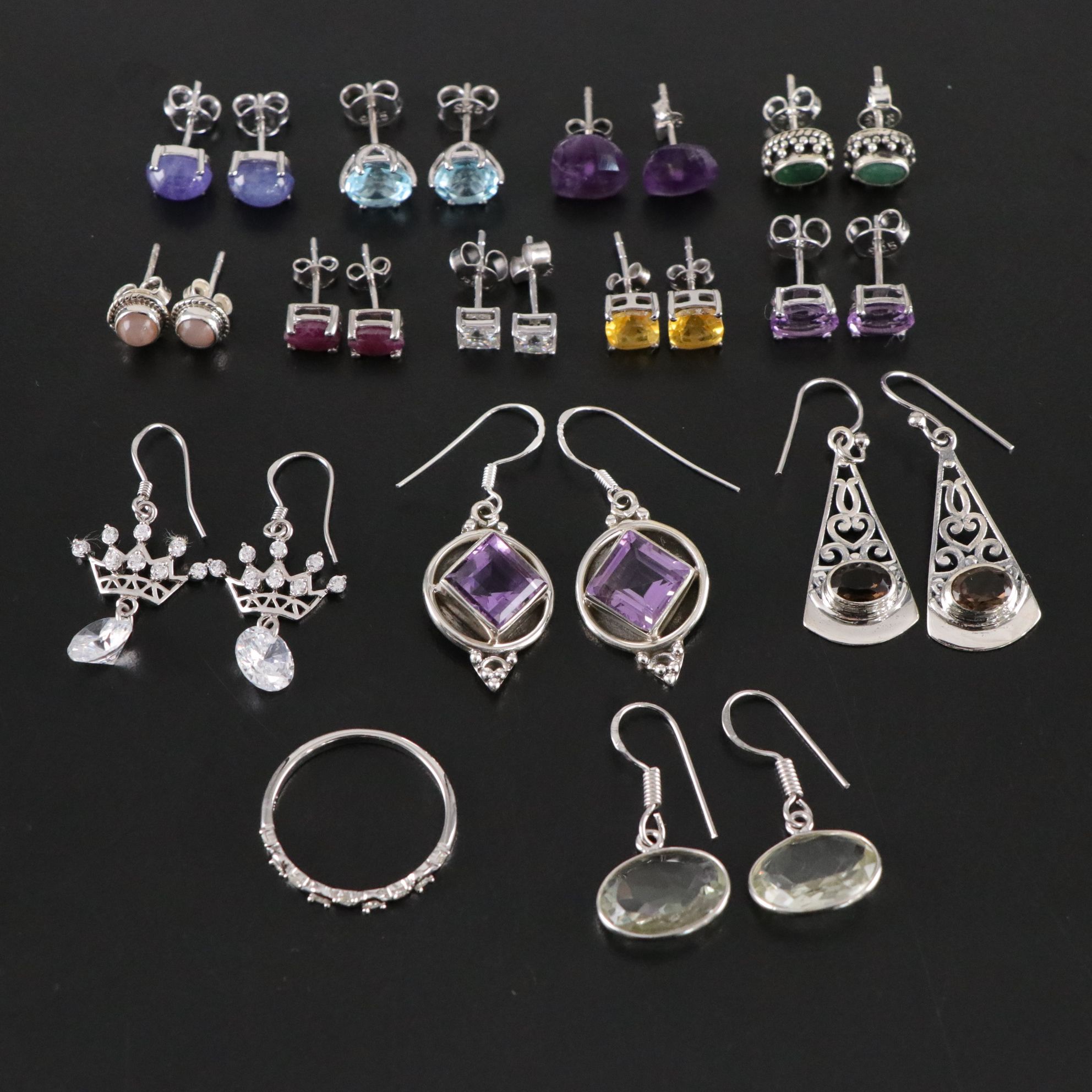 14 Assorted Sterling Silver Earrings and Ring