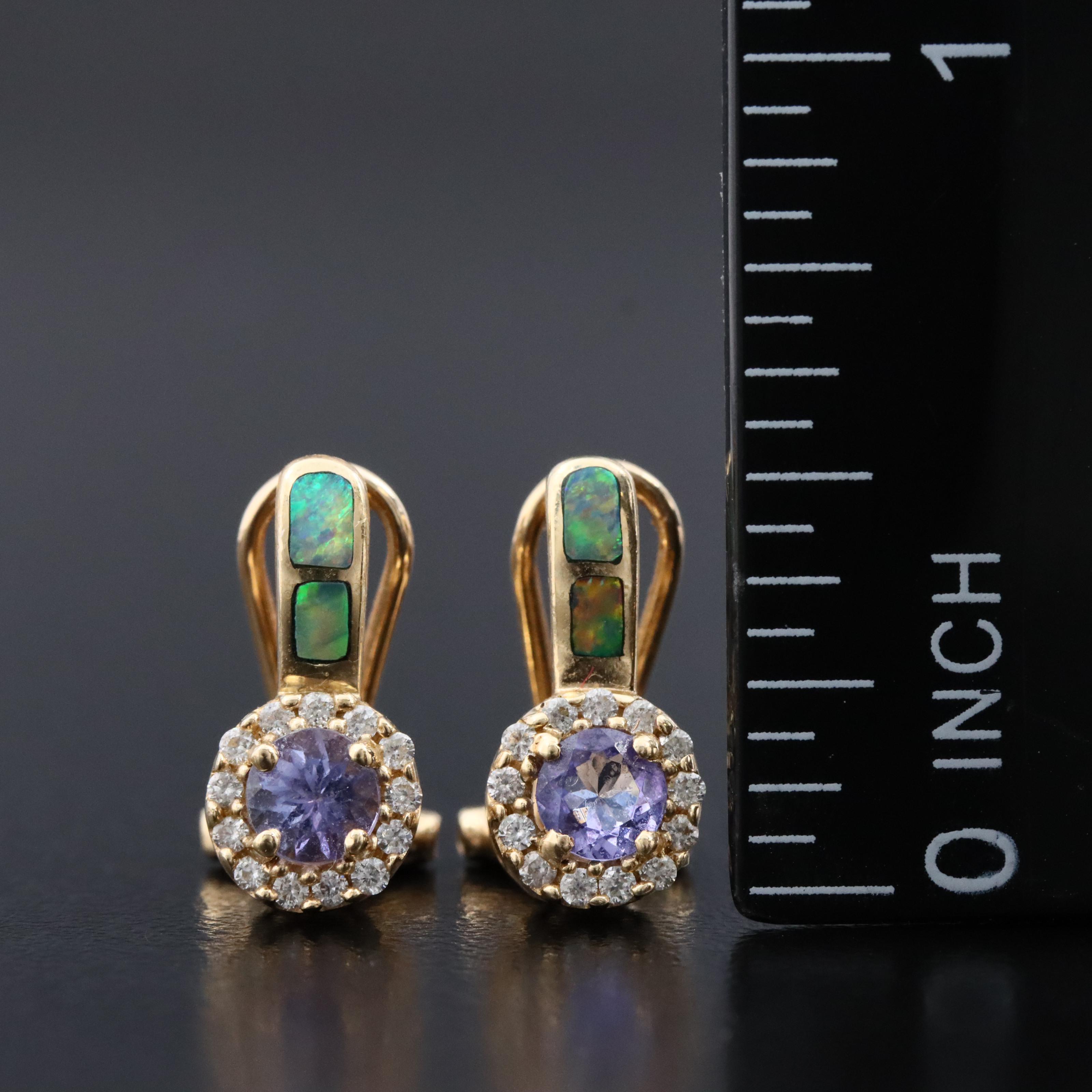 14K Tanzanite, Opal Inlay and Diamond Slide Pendant and Earrings