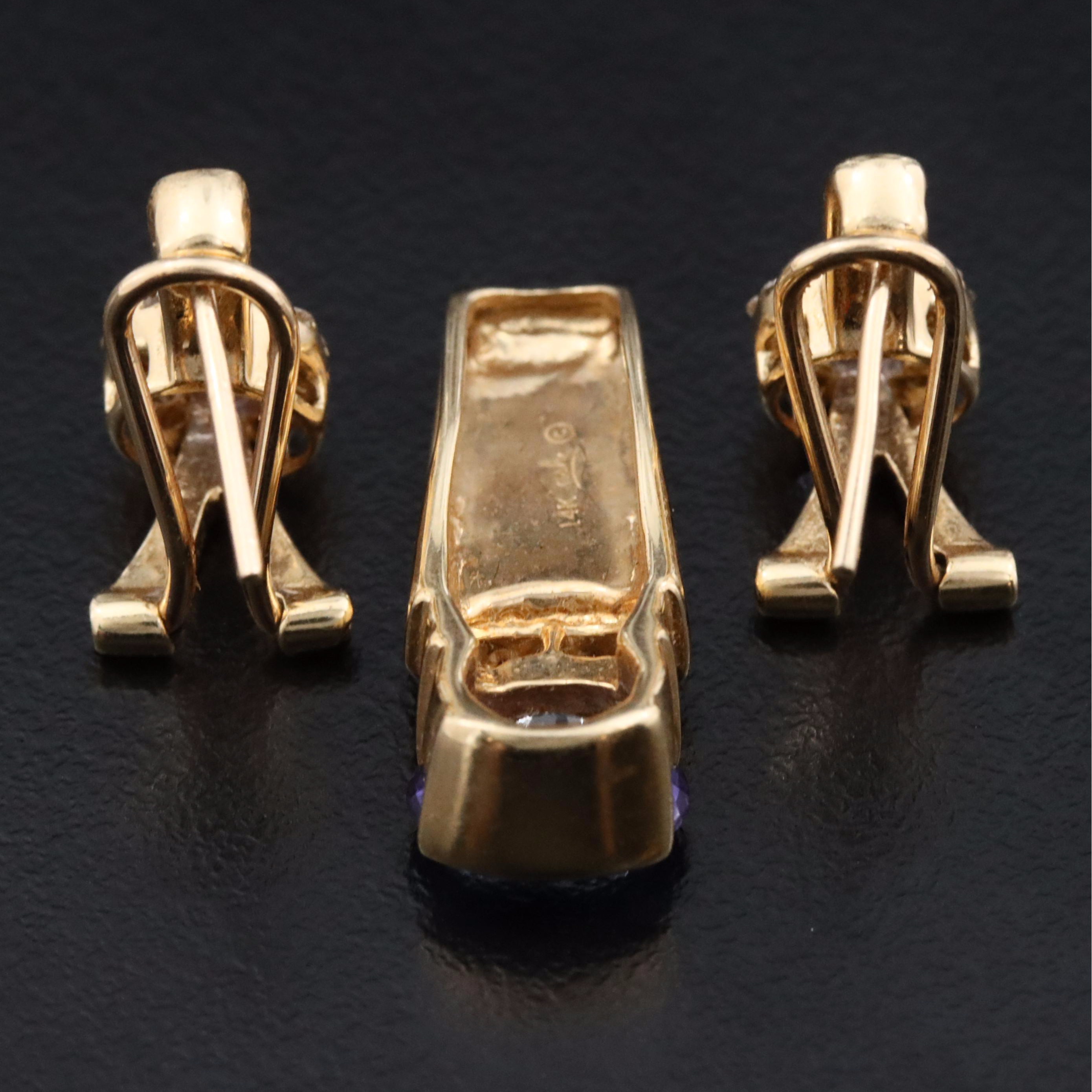 14K Tanzanite, Opal Inlay and Diamond Slide Pendant and Earrings