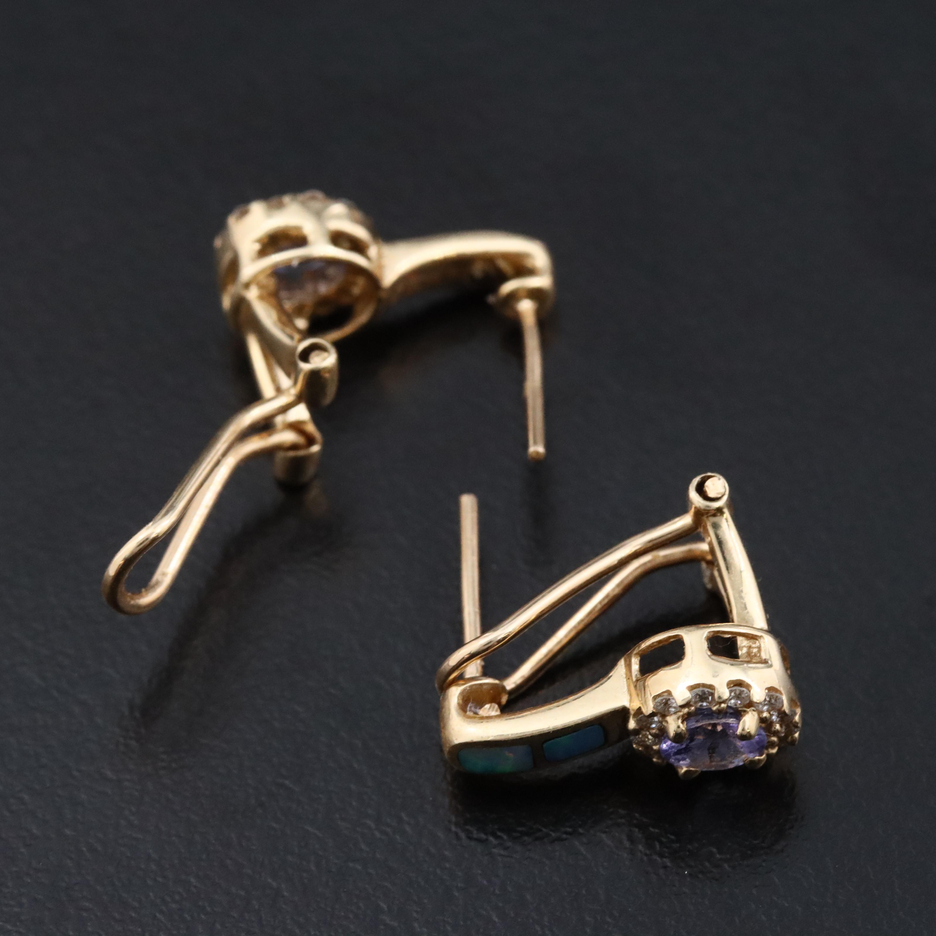 14K Tanzanite, Opal Inlay and Diamond Slide Pendant and Earrings