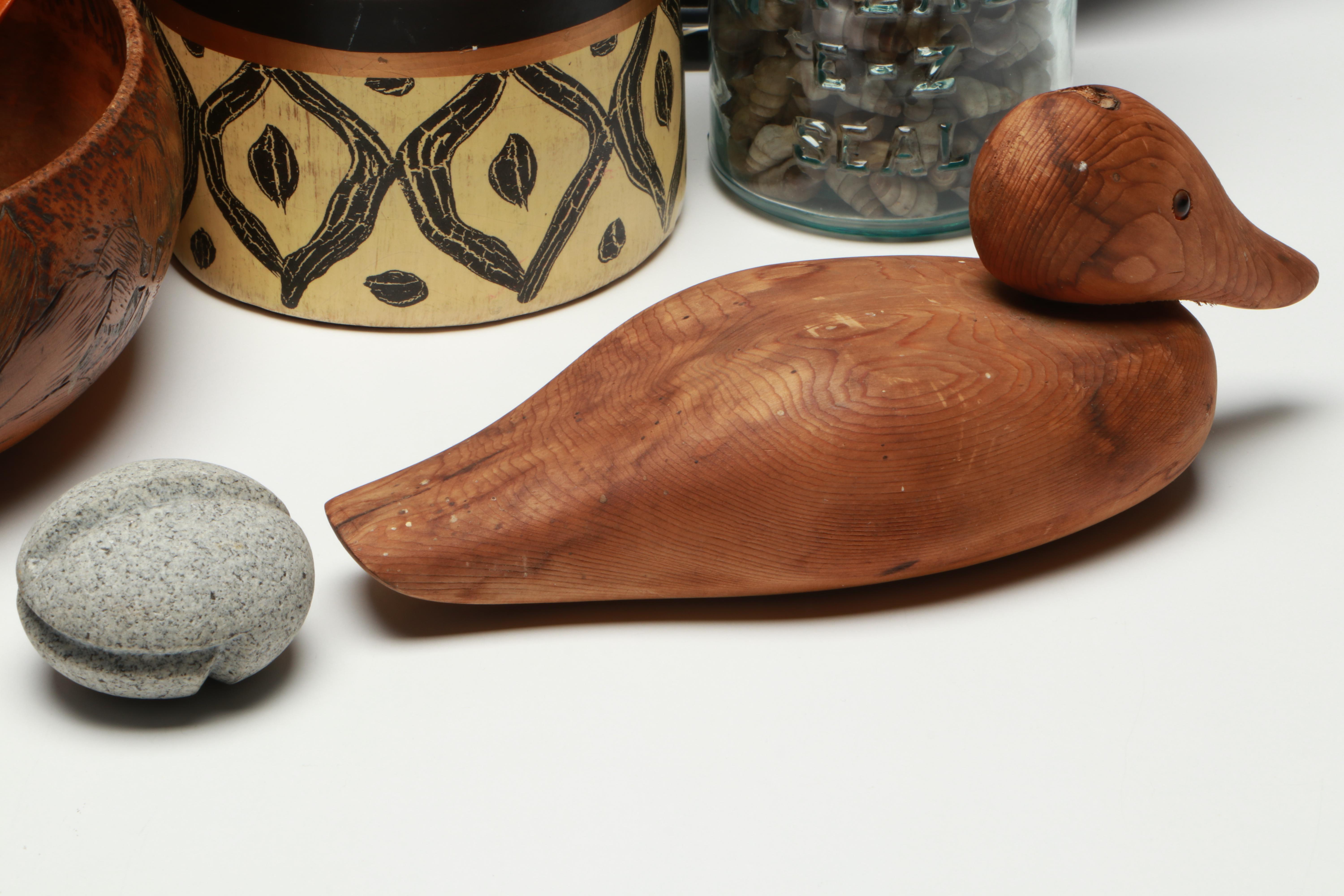 Russian Folk Art Painted Wood Vase and Spoons with Other Vintage Table Décor