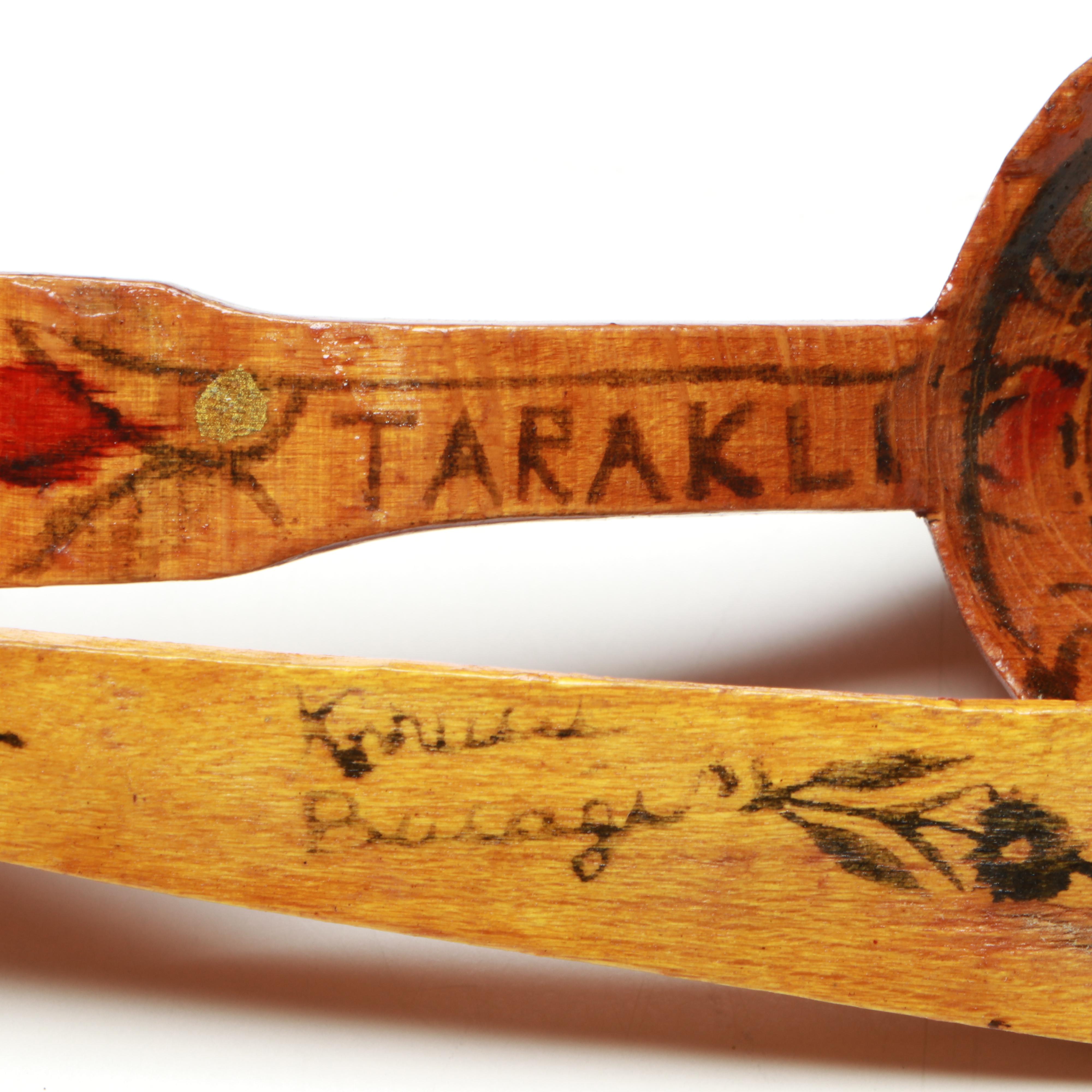 Russian Folk Art Painted Wood Vase and Spoons with Other Vintage Table Décor