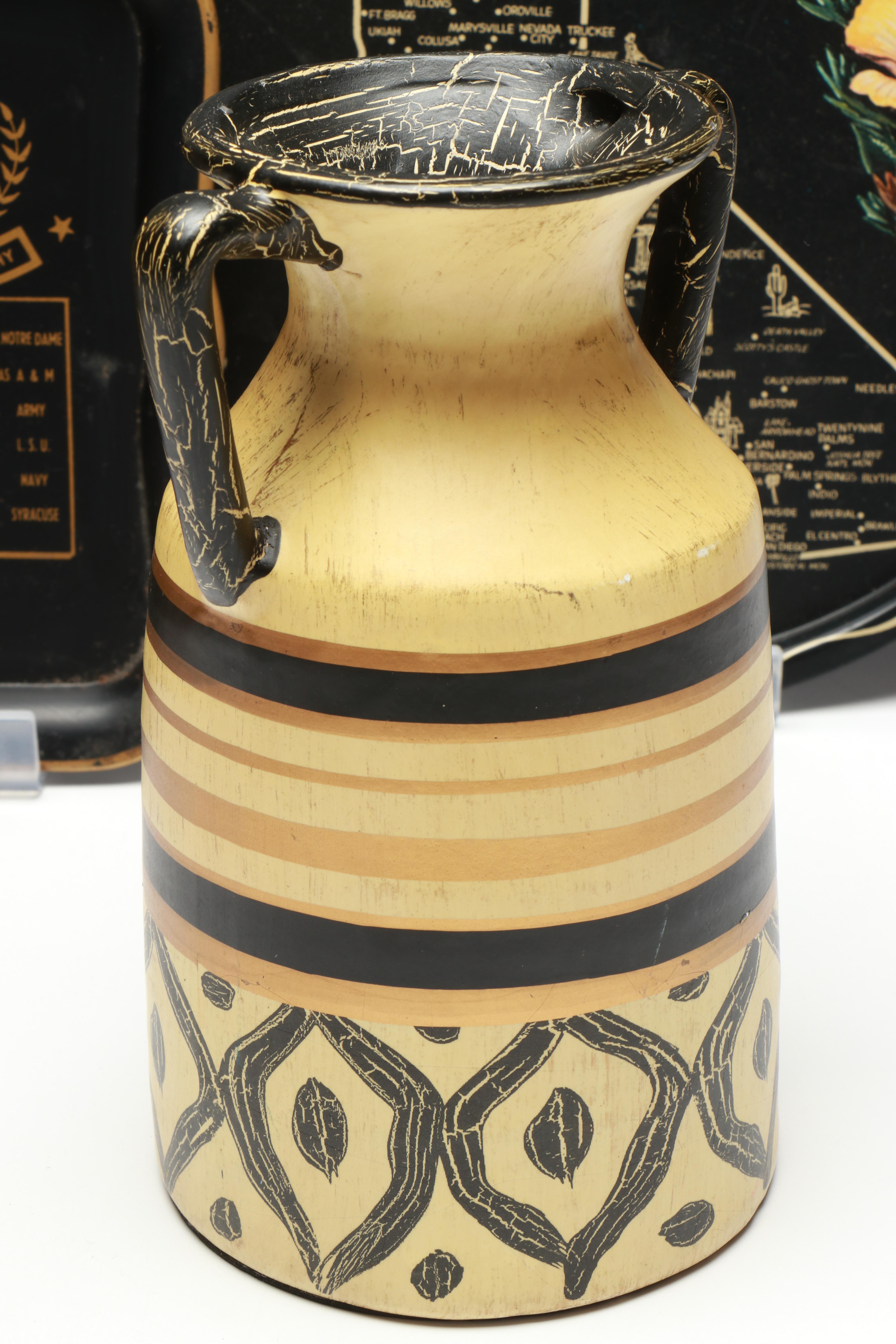 Russian Folk Art Painted Wood Vase and Spoons with Other Vintage Table Décor