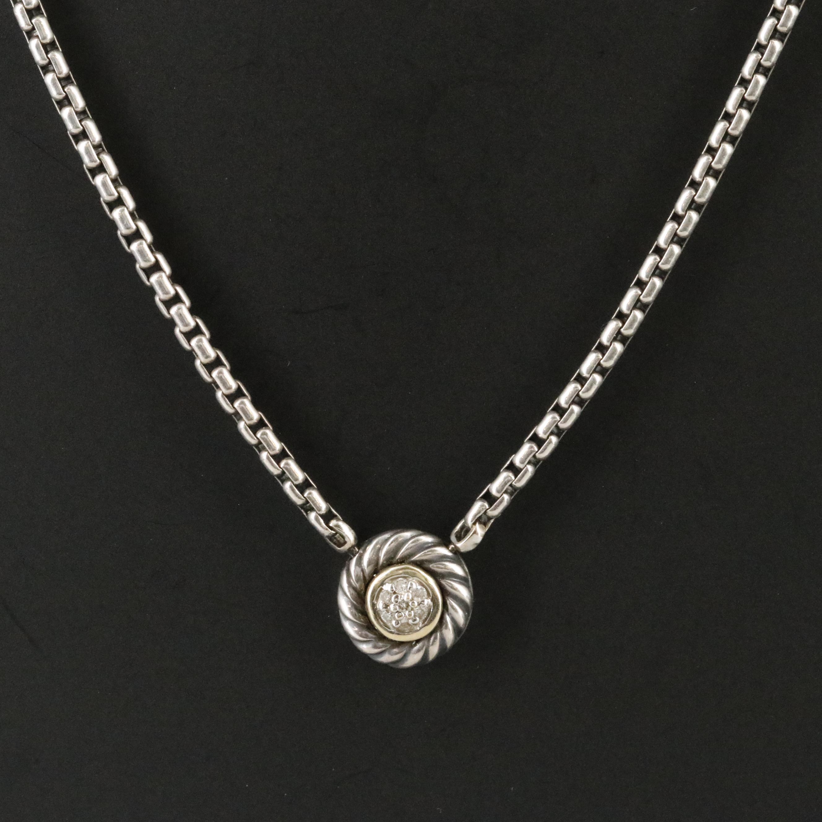 David Yurman Cookie Sterling 14K Diamond Necklace