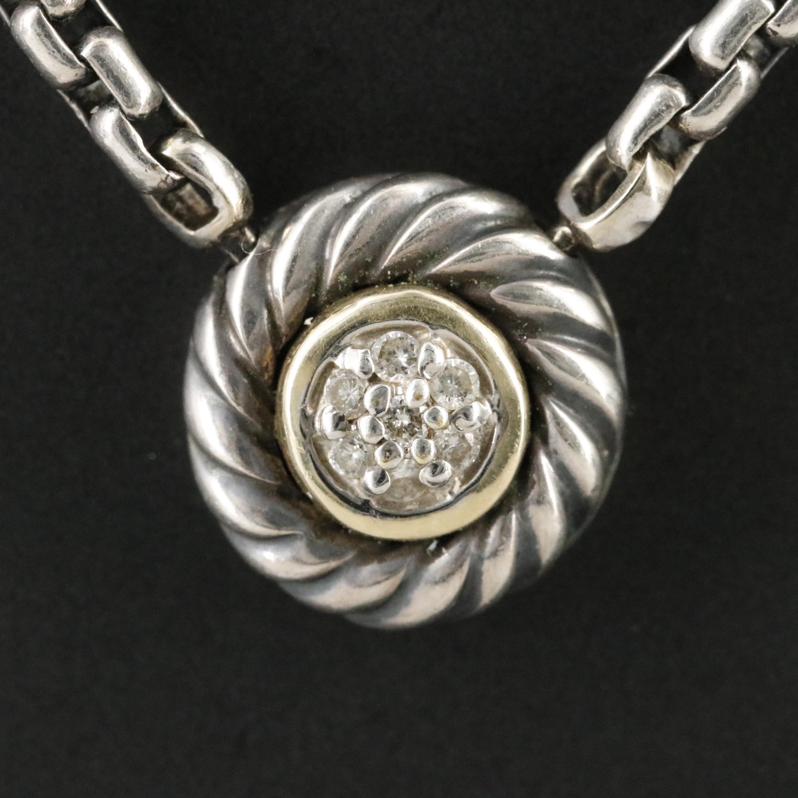 David Yurman Cookie Sterling 14K Diamond Necklace