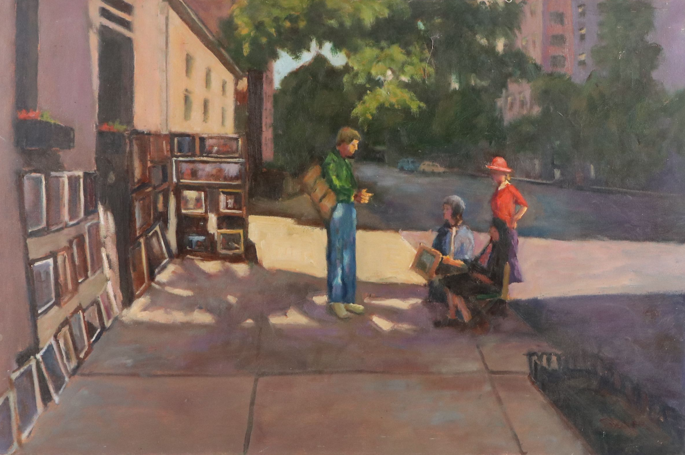 Richard Stalter Street Scene Oil Painting, Late 20th Century
