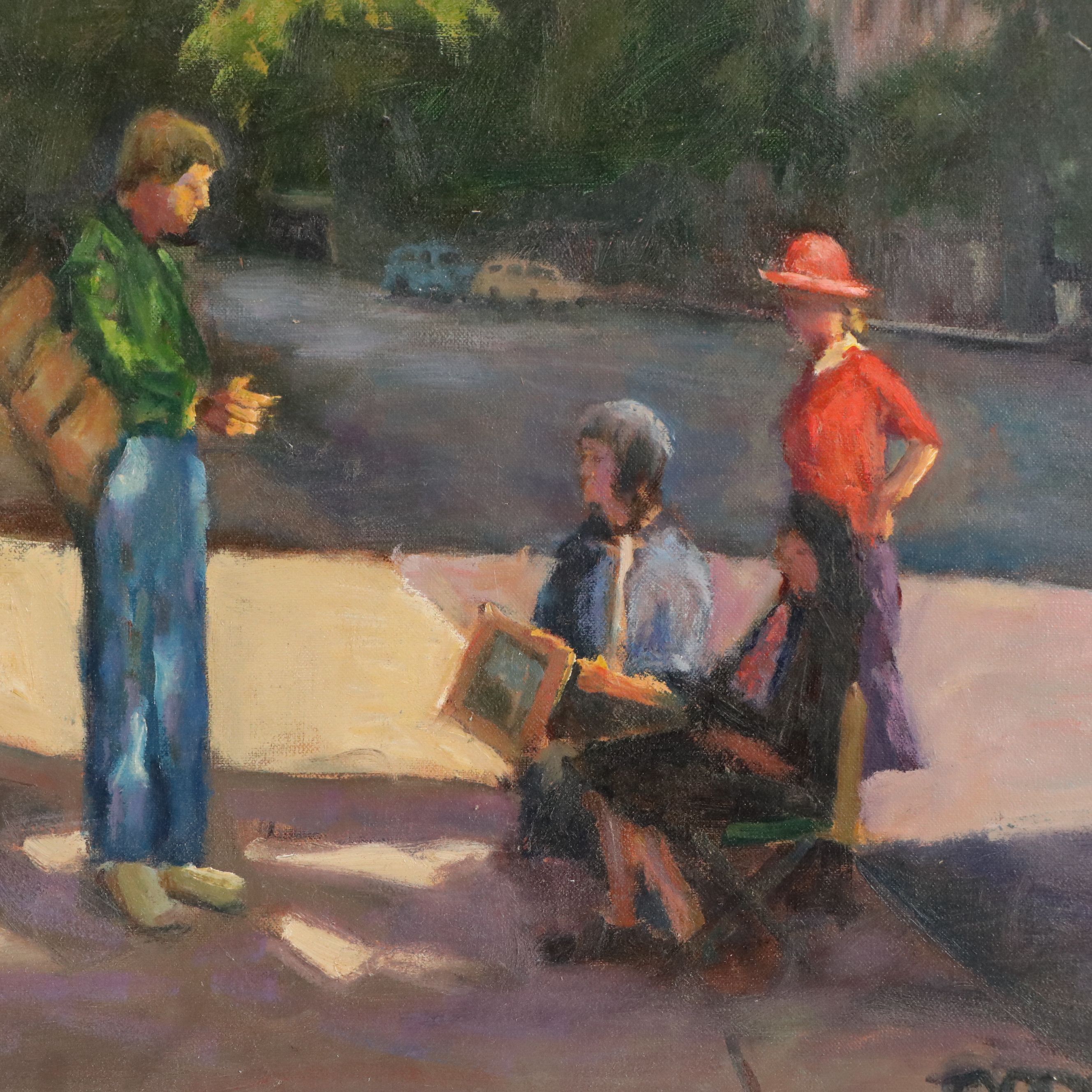 Richard Stalter Street Scene Oil Painting, Late 20th Century