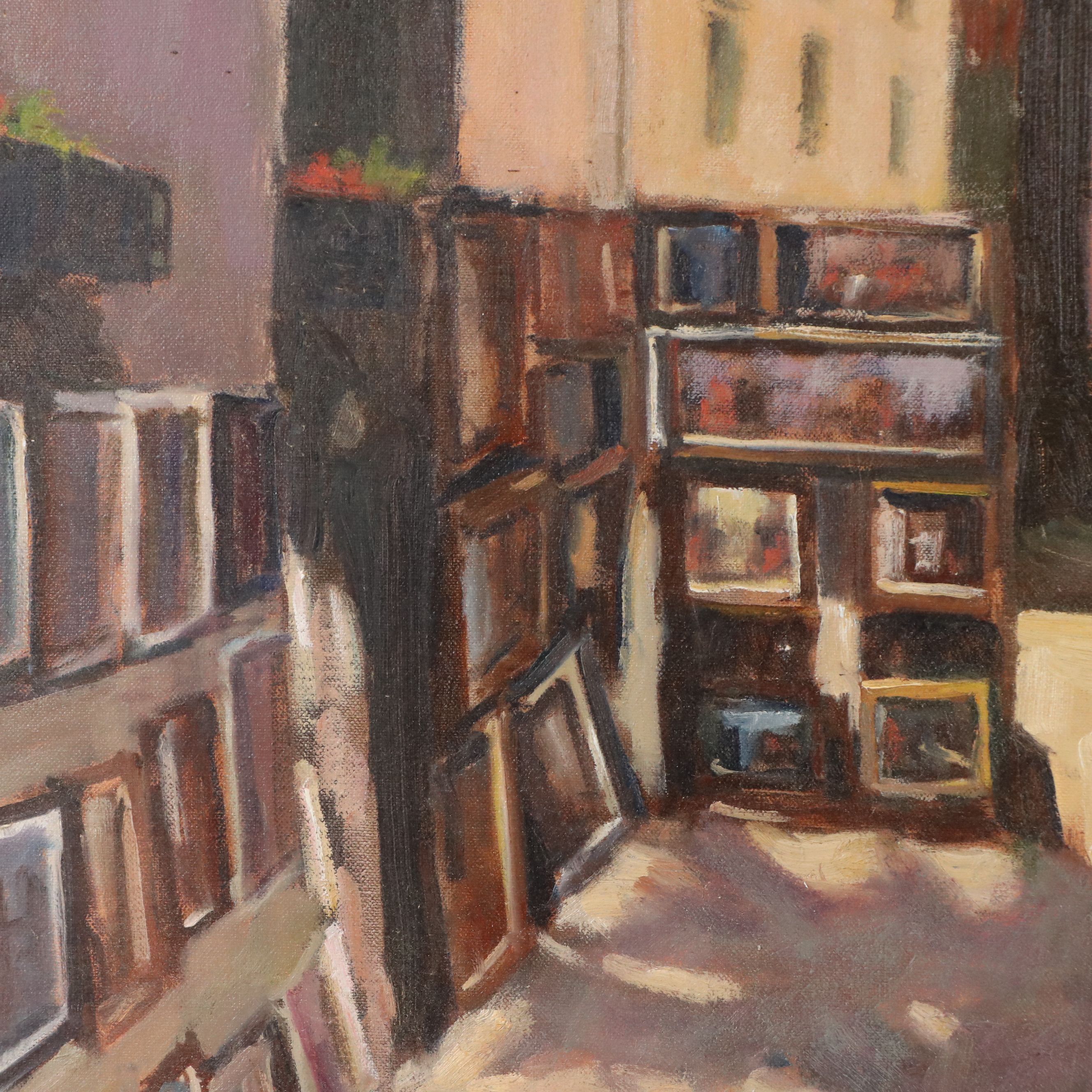 Richard Stalter Street Scene Oil Painting, Late 20th Century