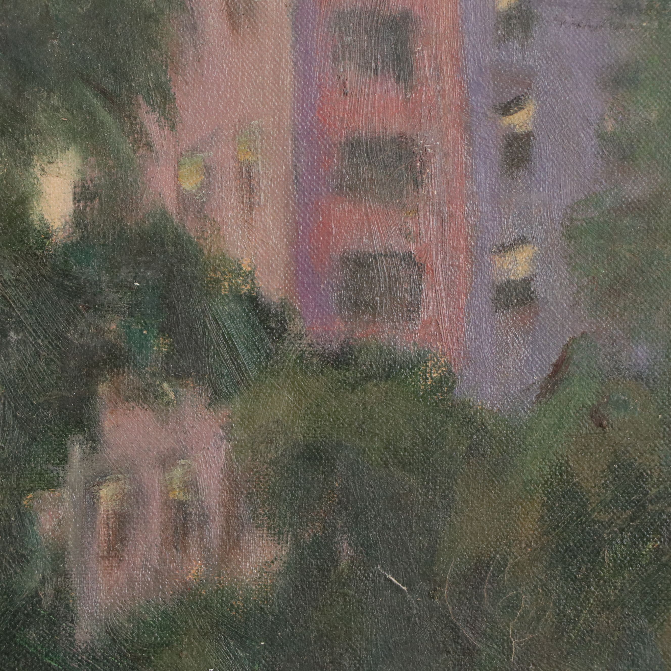 Richard Stalter Street Scene Oil Painting, Late 20th Century