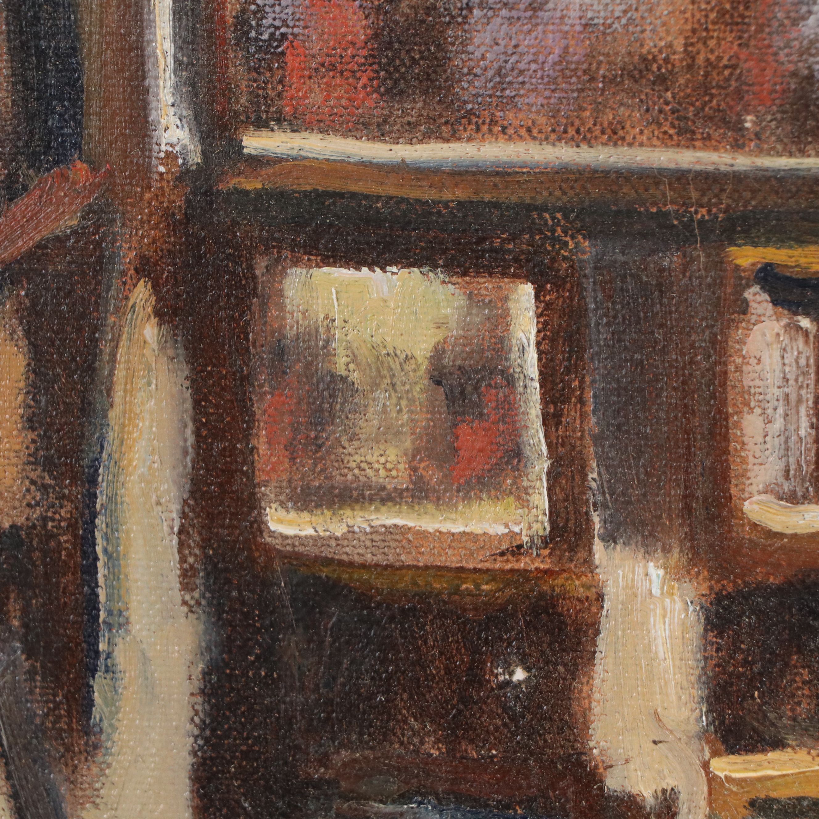 Richard Stalter Street Scene Oil Painting, Late 20th Century