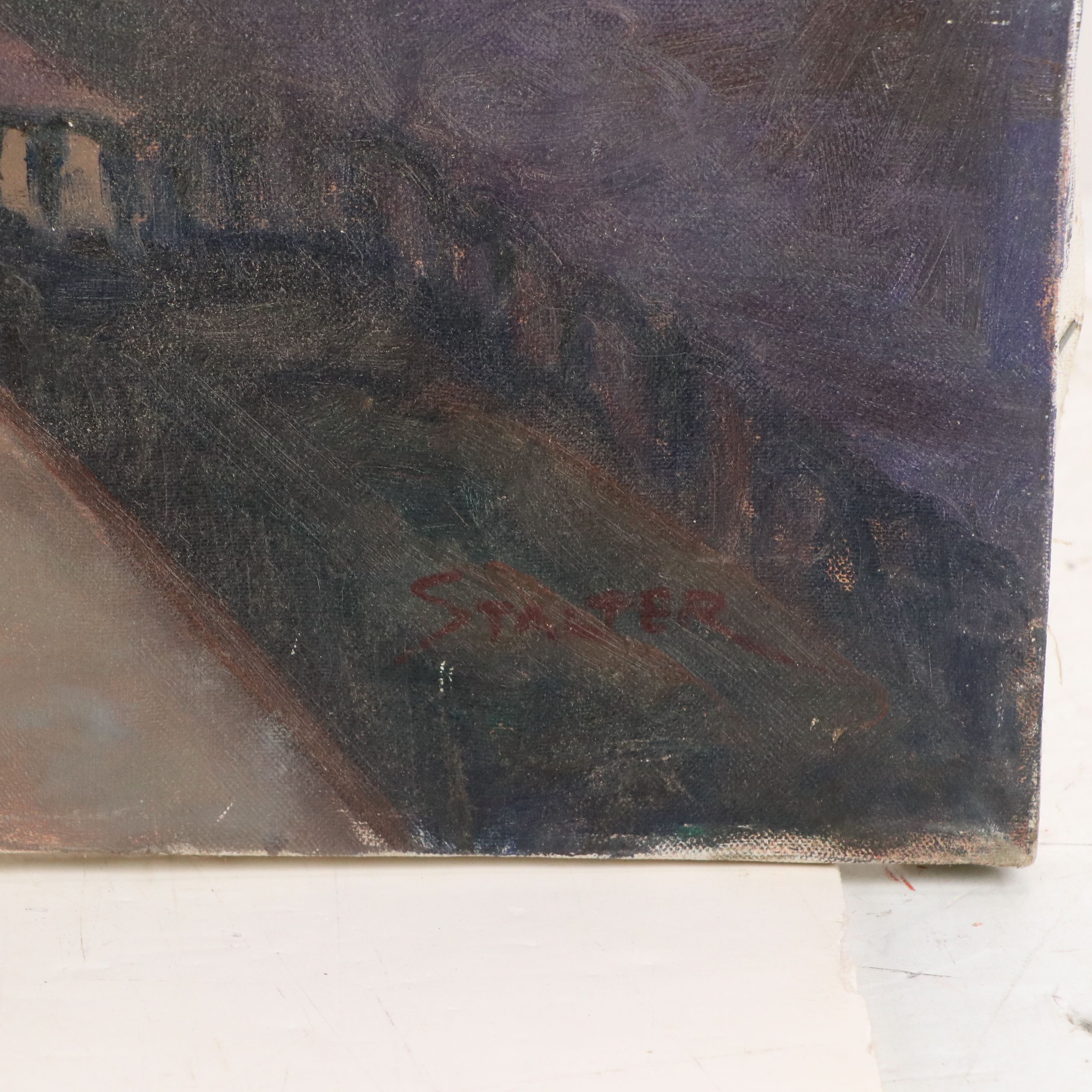 Richard Stalter Street Scene Oil Painting, Late 20th Century