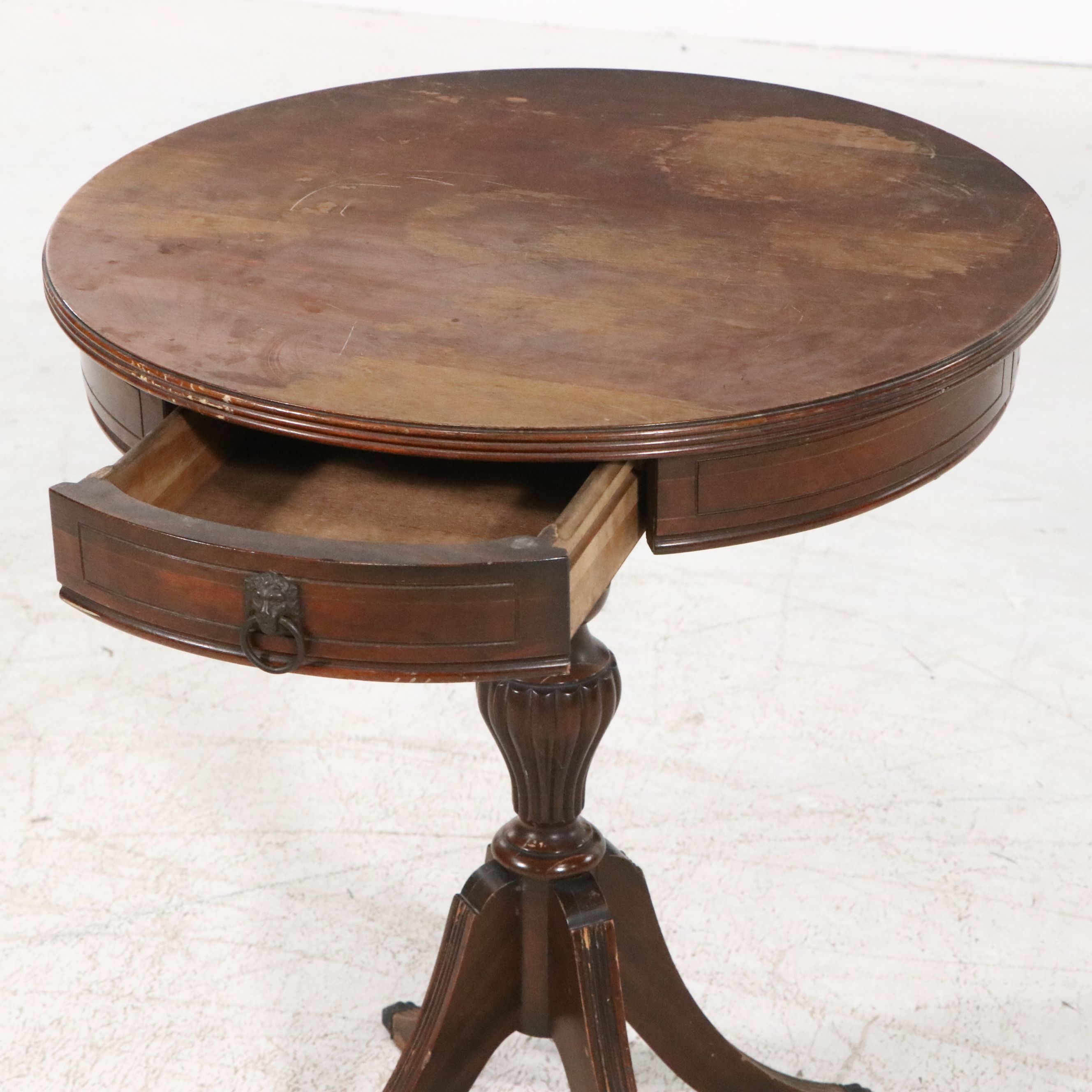 Duncan Phyfe Style Mahogany Finish Drum Table