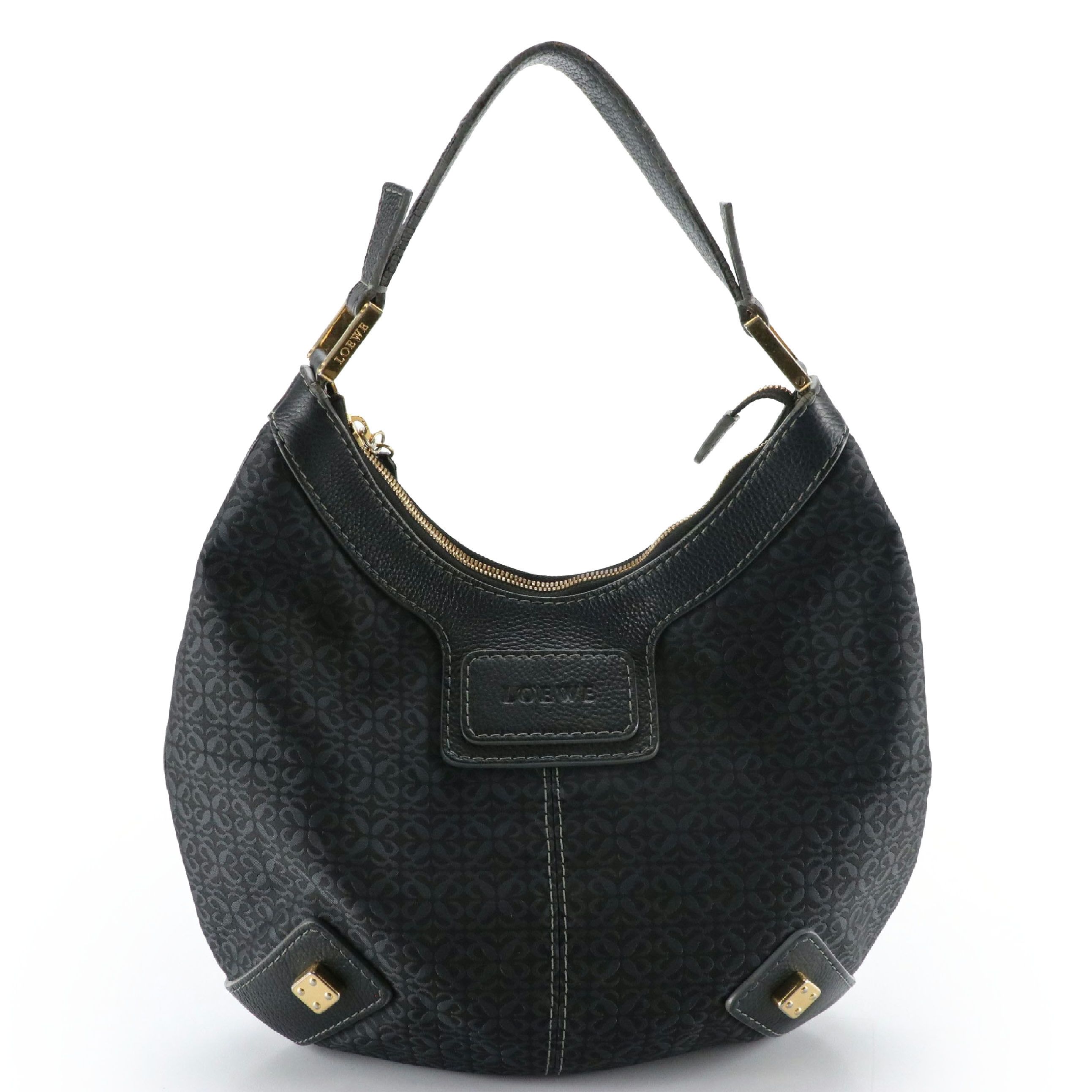 Loewe Black Monogram Canvas and Leather Hobo Bag
