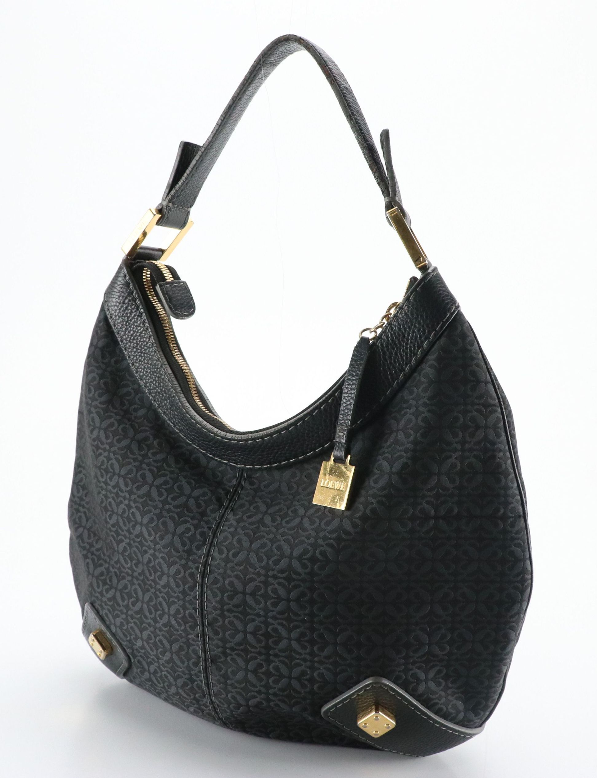 Loewe Black Monogram Canvas and Leather Hobo Bag
