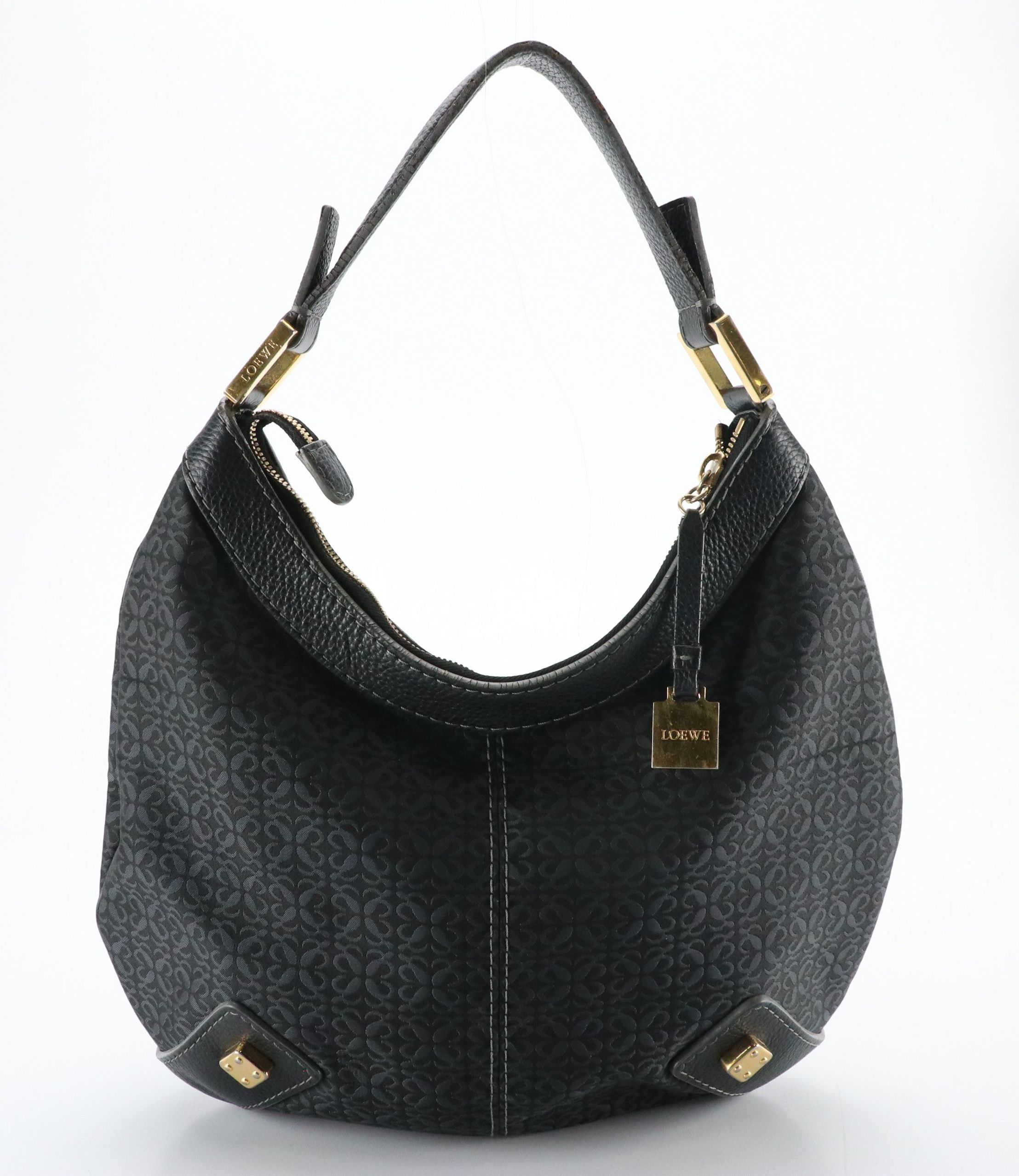 Loewe Black Monogram Canvas and Leather Hobo Bag