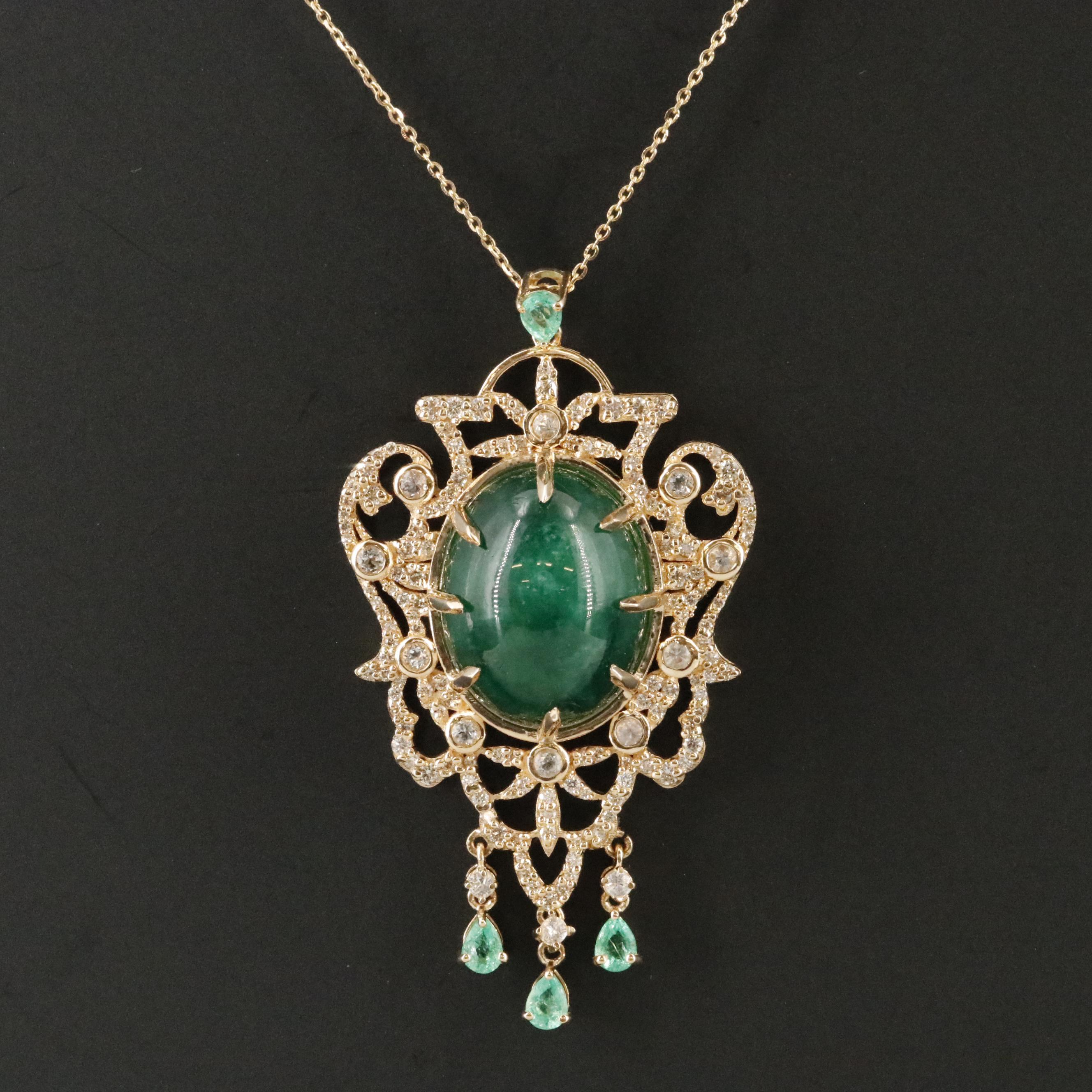 14K 23.60 CT Emerald, Sapphire and 1.23 CTW Diamond Pendant Necklace